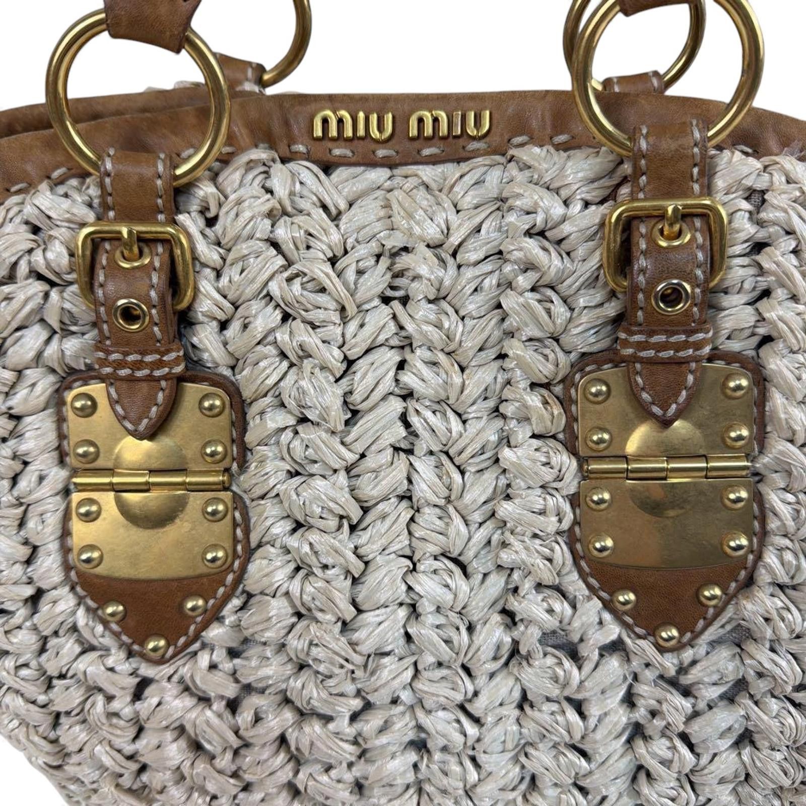 Miu Miu Miu Miu - Woven Tote Bag with Leather Handles Size ONE SIZE - 3 Thumbnail
