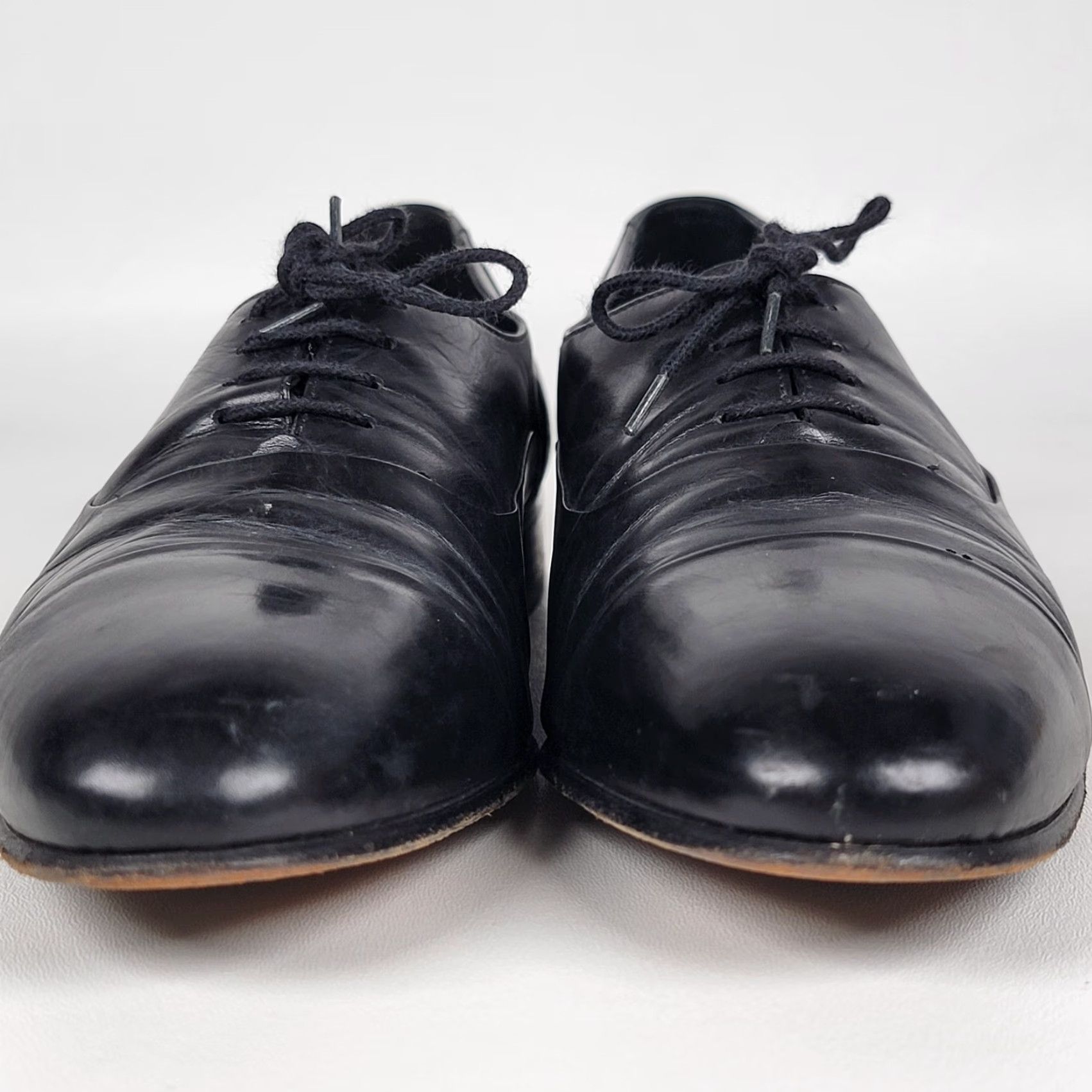 Vintage VINTAGE French Shriner Mens Dress Oxford Shoes Black Leather Cap Toe M Sterling 10.5 Leather Lining Lace Up Almond Toe Shoes Mens Size ONE SIZE - 3 Thumbnail