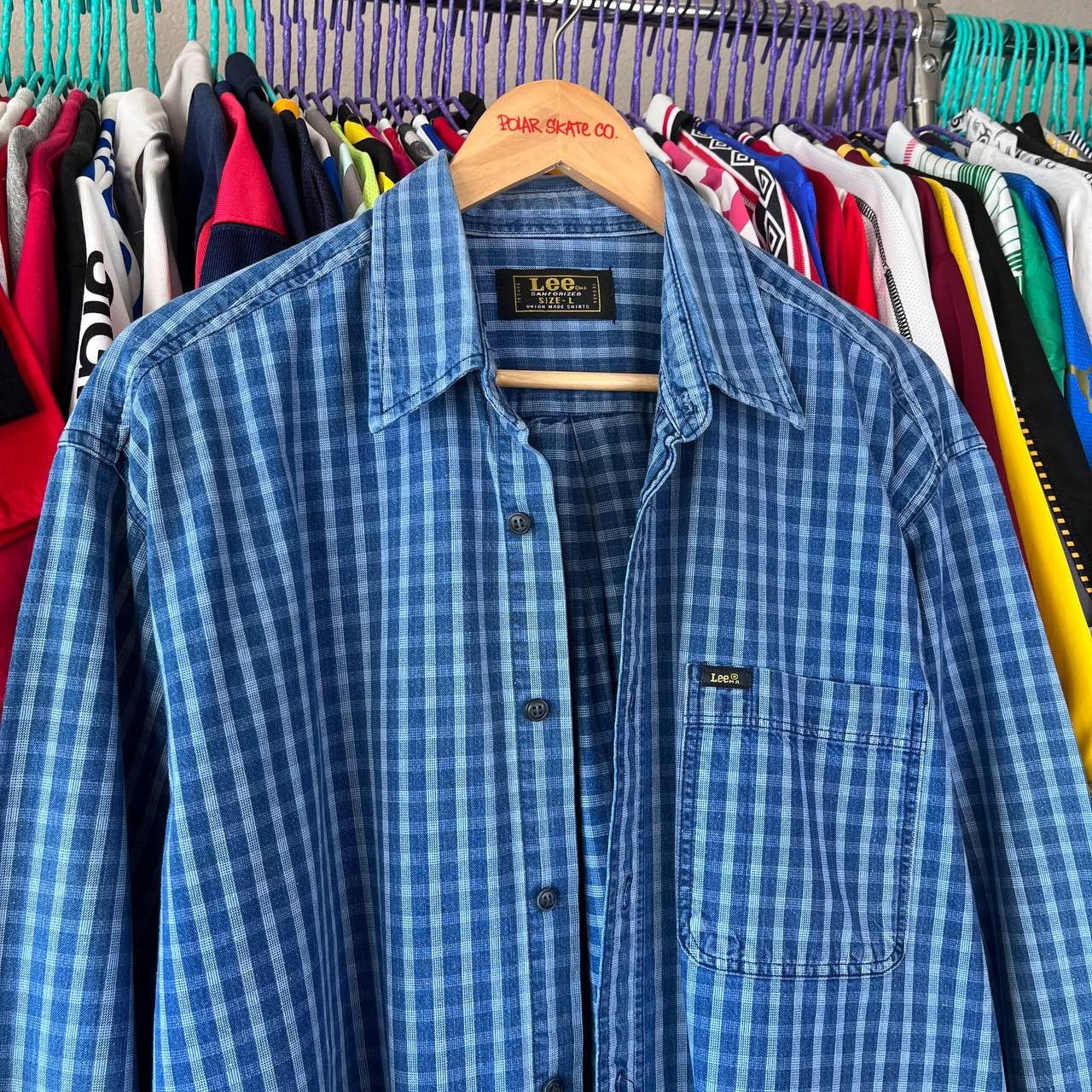 Lee 80s Lee Union Made Blue Denim Checkered Button Shirt Size US L / EU 52-54 / 3 - 1 Thumbnail