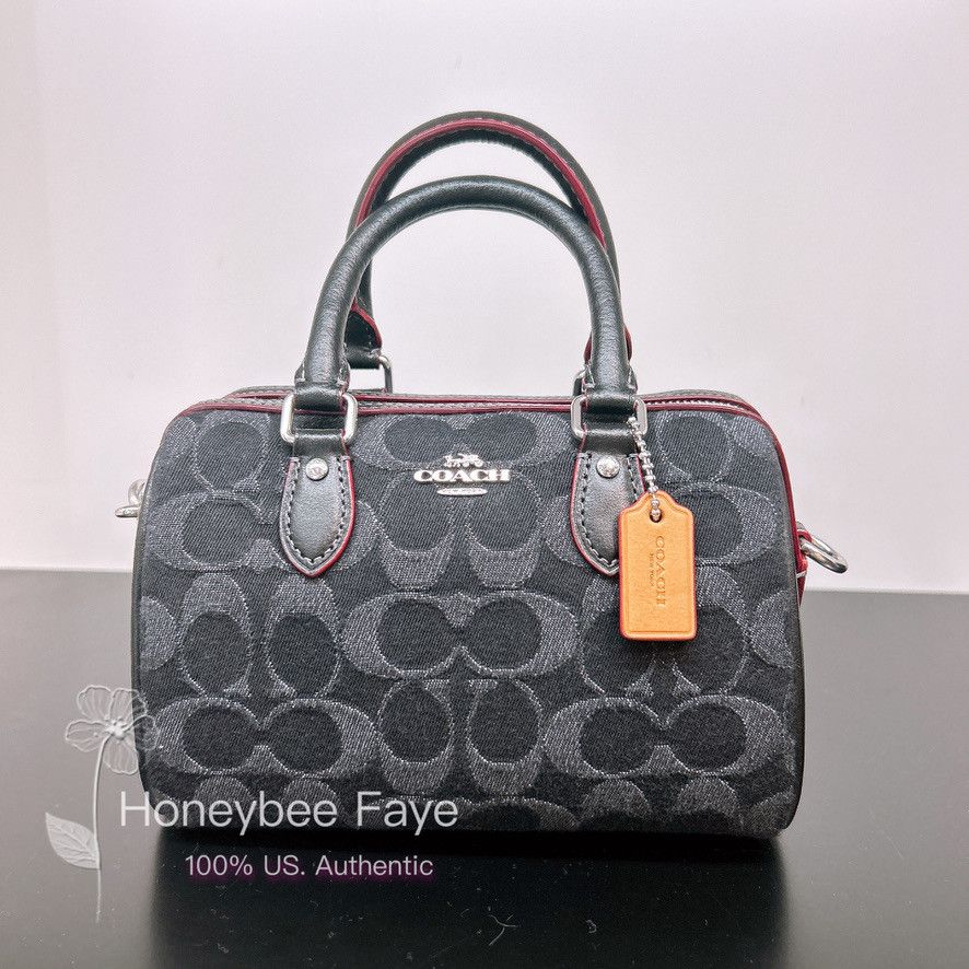 image of Coach Mini Rowan Crossbody In Signature Denim in Black, Women's