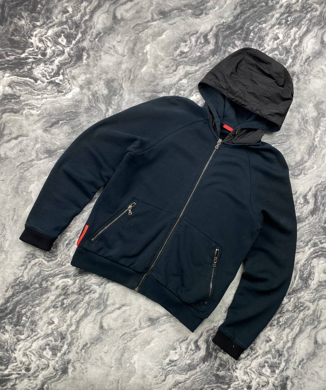 Prada Archive Prada Red Tab Zip Hoodie | Grailed