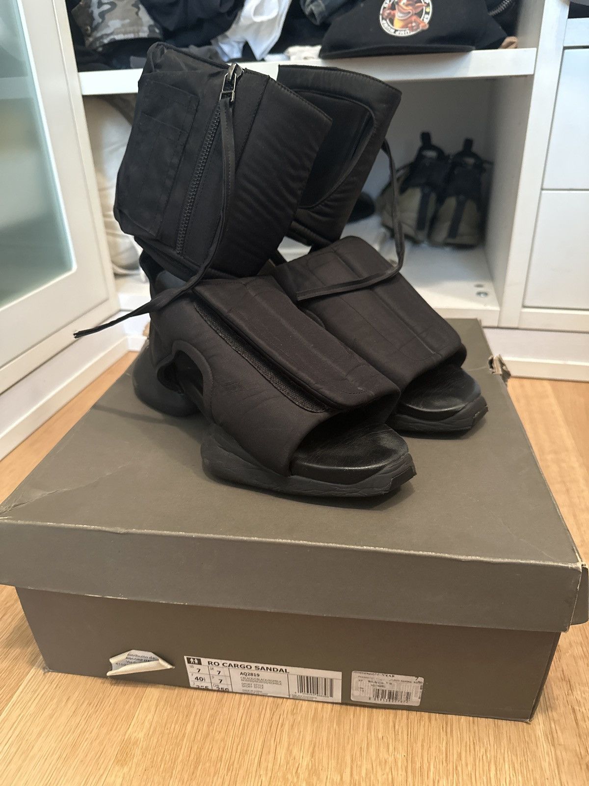 image of Adidas x Rick Owens Cargo Sandals in Black, Men's (Size 7)