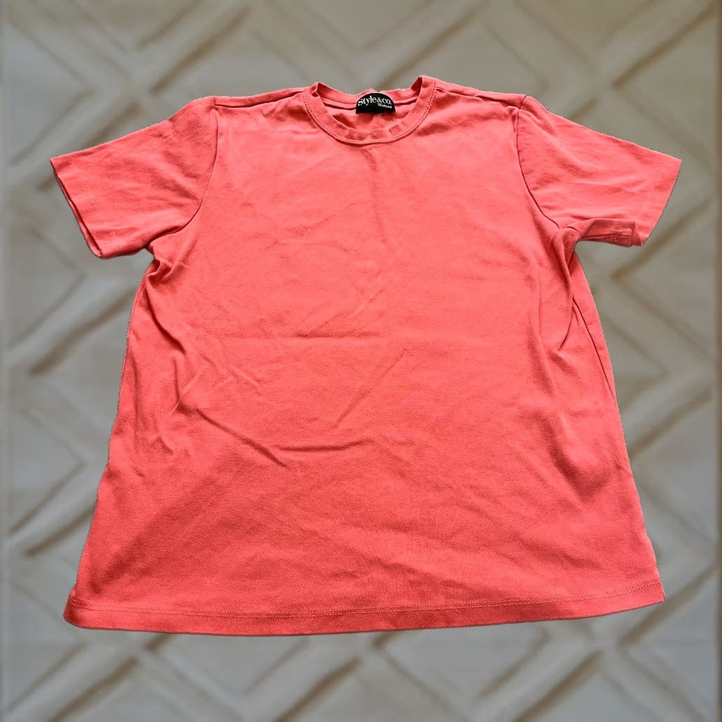 Style & Co VINTAGE Style&co Shirt Womens L Pink Crew Cotton Basic Everyday Short Sleeve Top Size L / US 10 / IT 46 - 1 Thumbnail