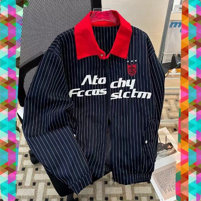 Vintage Striped Red Collar Letter Embroidered Varsity Jacket Size US M / EU 48-50 / 2 - 1 Thumbnail