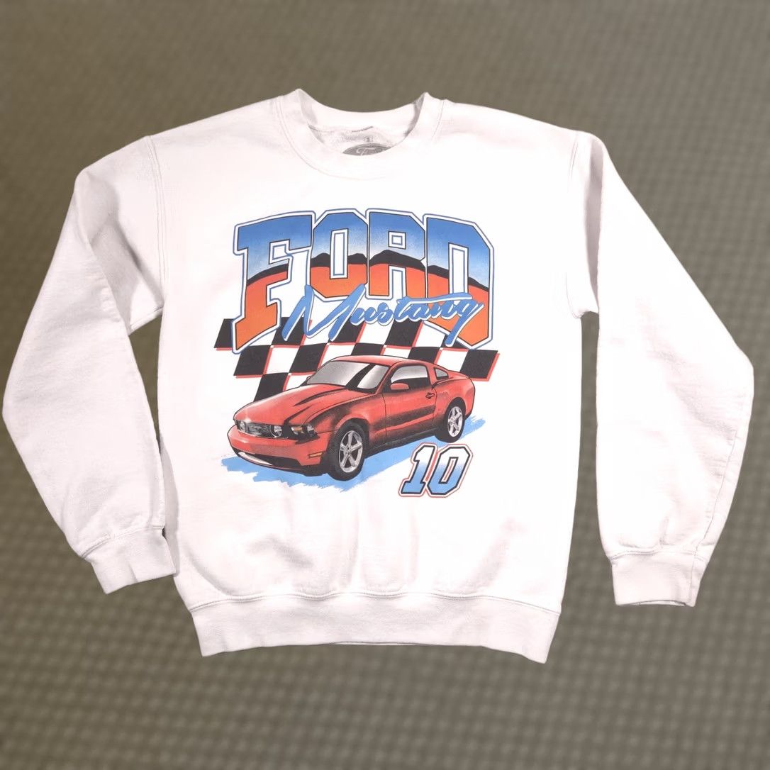 Ford Ford Mustang Sweatshirt Adult S White Graphic Pullover Fleece Racing Car Size S / US 4 / IT 40 - 1 Thumbnail