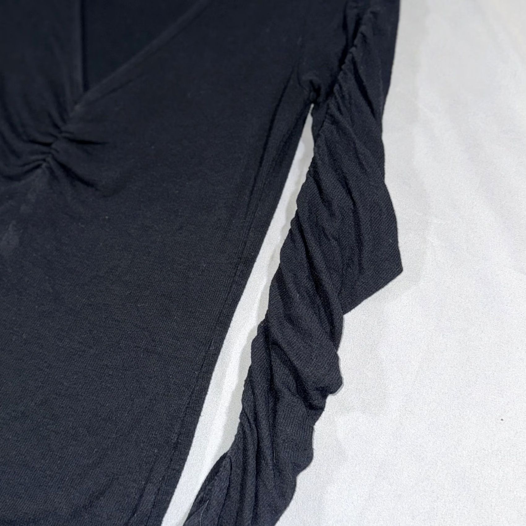 Vintage Veronica Beard Jeans Shirt Womens Small Black Ruched Sleeve V-Neck Top Size S / US 4 / IT 40 - 6 Thumbnail