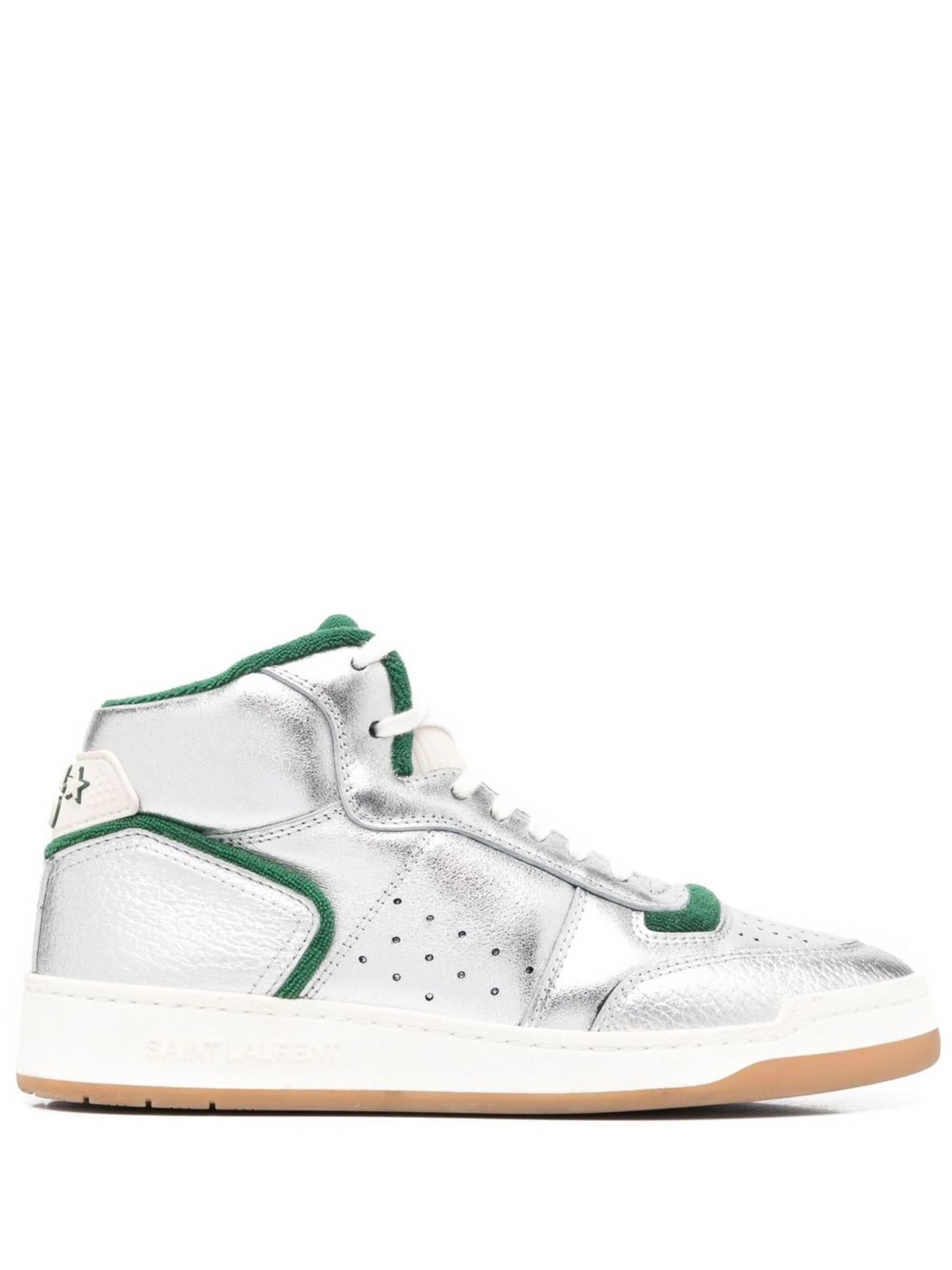 Saint Laurent Paris o1b1hav110824 SL/80 Metallic Hi-Top Sneakers in Silver Size US 11 / IT 41 - 1 Thumbnail