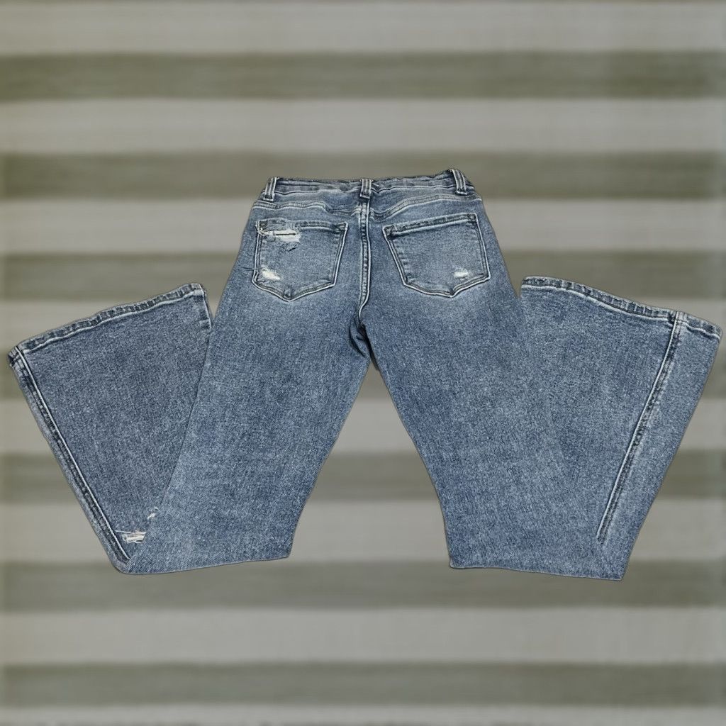 Vintage Flying Monkey High Rise Flare Jeans Distressed Women’s Size 23x28 Blue Stretch Jeans Size 40" / US 18 - 1 Thumbnail