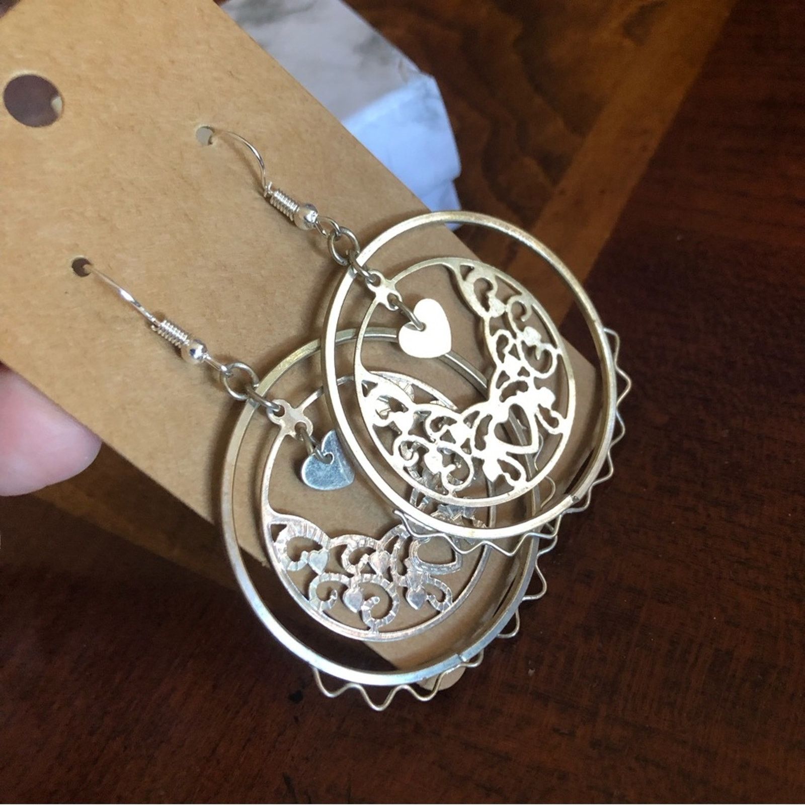 Jewelry Shiny silver plated heart accent double ring dangle earrings Size ONE SIZE - 3 Thumbnail