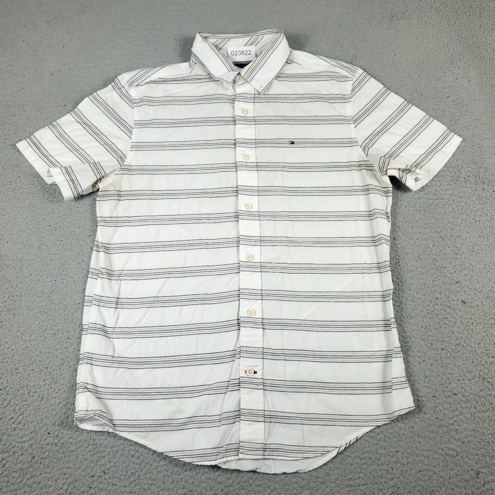 Tommy Hilfiger Tommy Hilfiger Gray Striped Button-Up Shirt Men's Small Short Sleeve Casual Modern Preppy Size US S / EU 44-46 / 1 - 3 Thumbnail