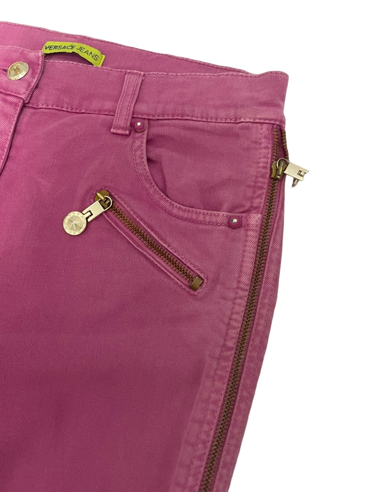 Versace Cross Zip Up Zipper Pink Pants