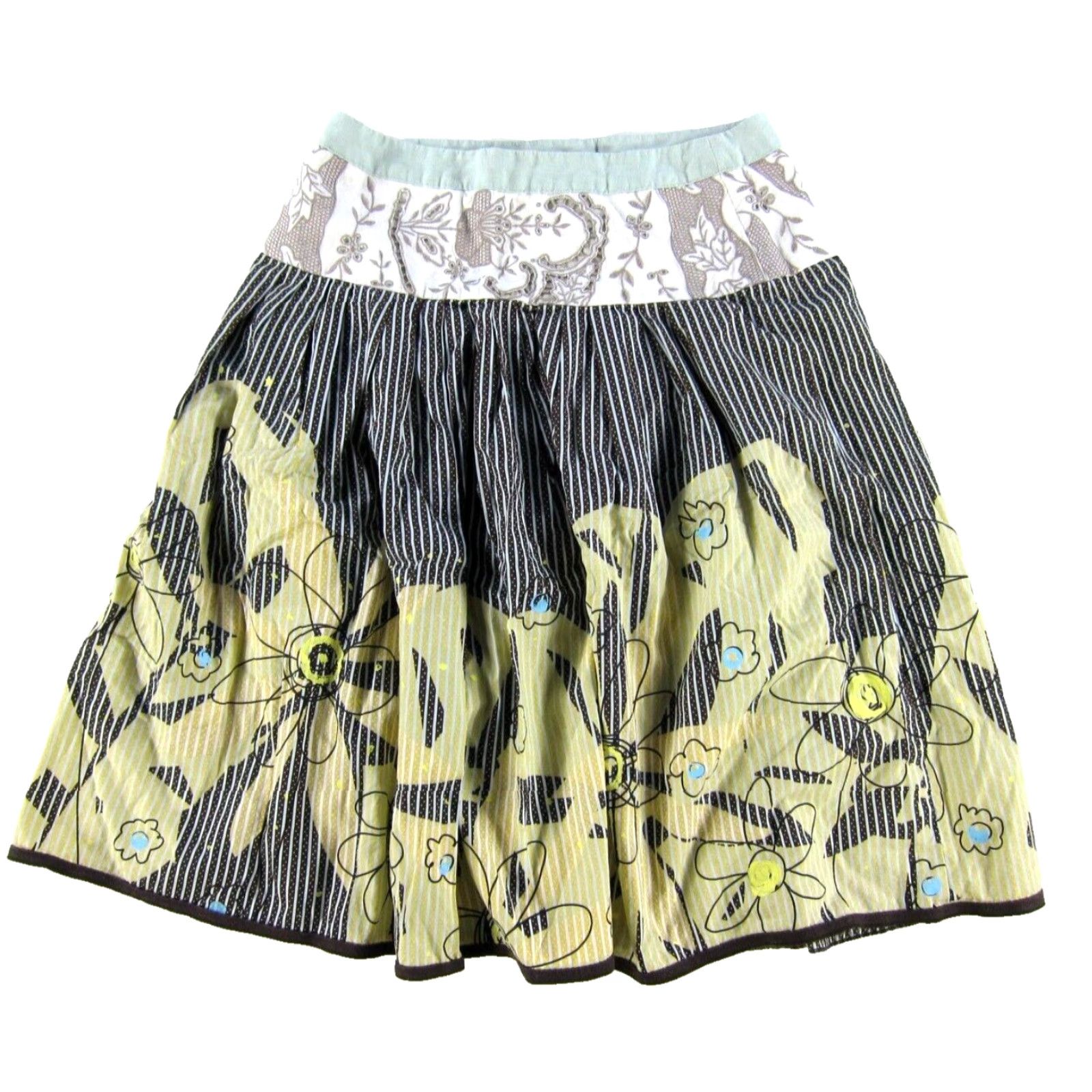 Vintage CAbi Embroidered Floral 100% Cotton Brown Green Yellow A-Line Midi Skirt 4 Size 27" / US 4 / IT 40 - 2 Thumbnail