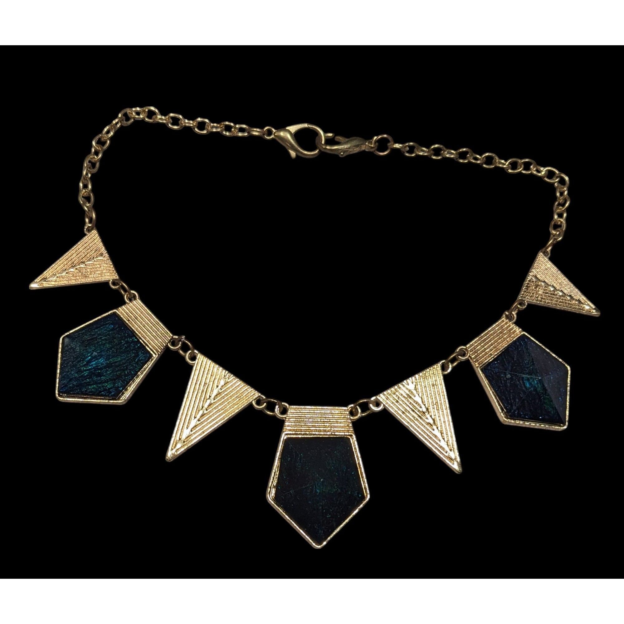 Other Modern Geometric Gold And Dark Blue Statement Necklace Size ONE SIZE - 2 Thumbnail