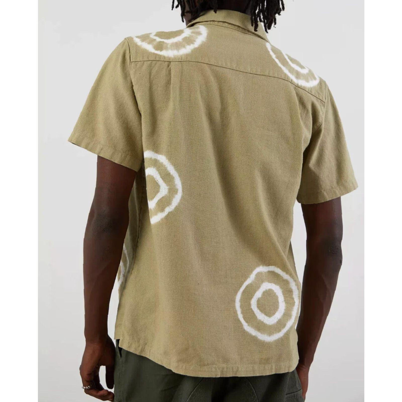 Walls Without Walls Shirt Men’s Camp Collar Shibori Dye Linen Cotton Blend Sz L Green Button-Up Short Sleeve Vintage Size US L / EU 52-54 / 3 - 2 Thumbnail