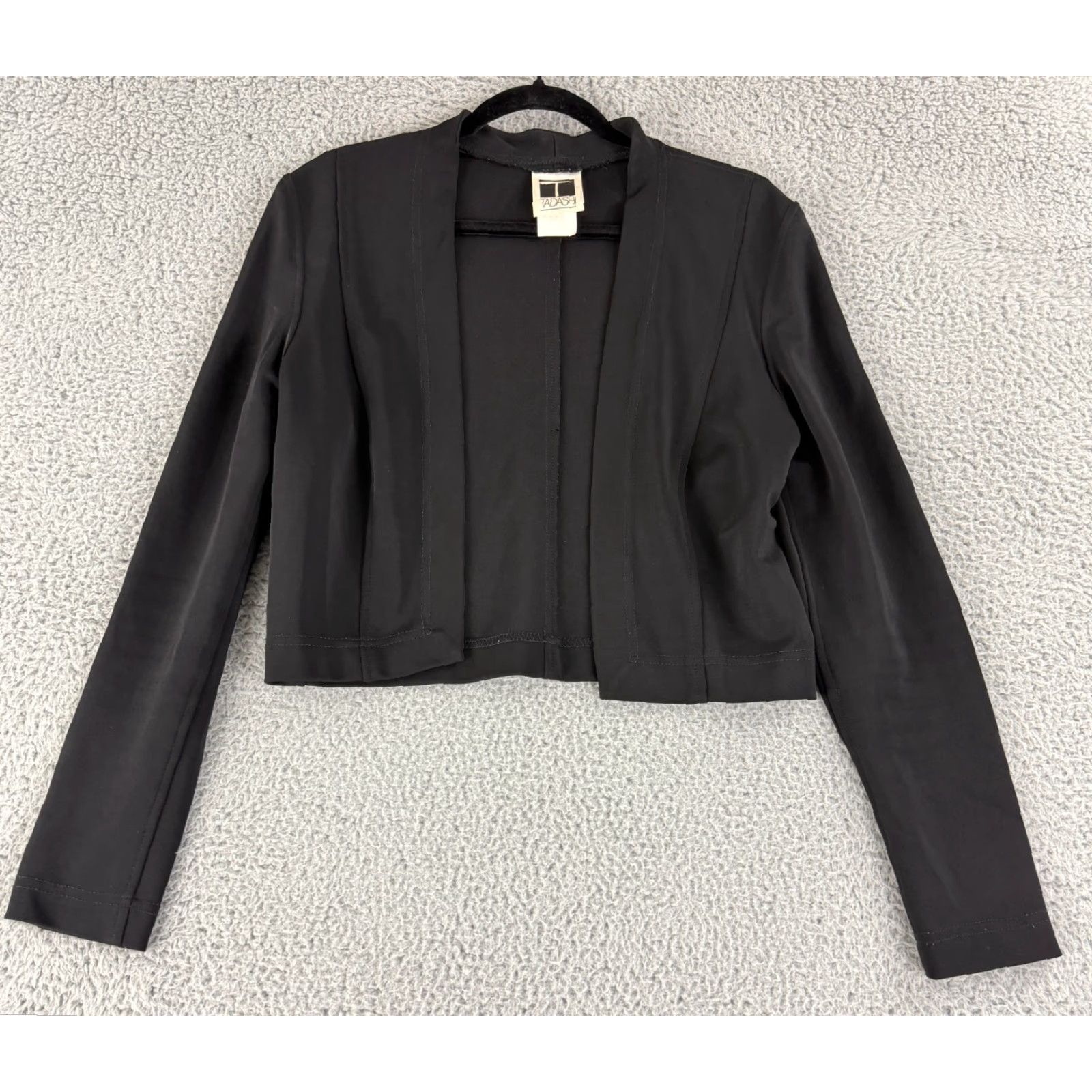 Tadashi Shoji Tadashi Jacket Womens M Black Cropped Open Front Long Sleeve Vintage USA Jacket Size M / US 6-8 / IT 42-44 - 2 Thumbnail