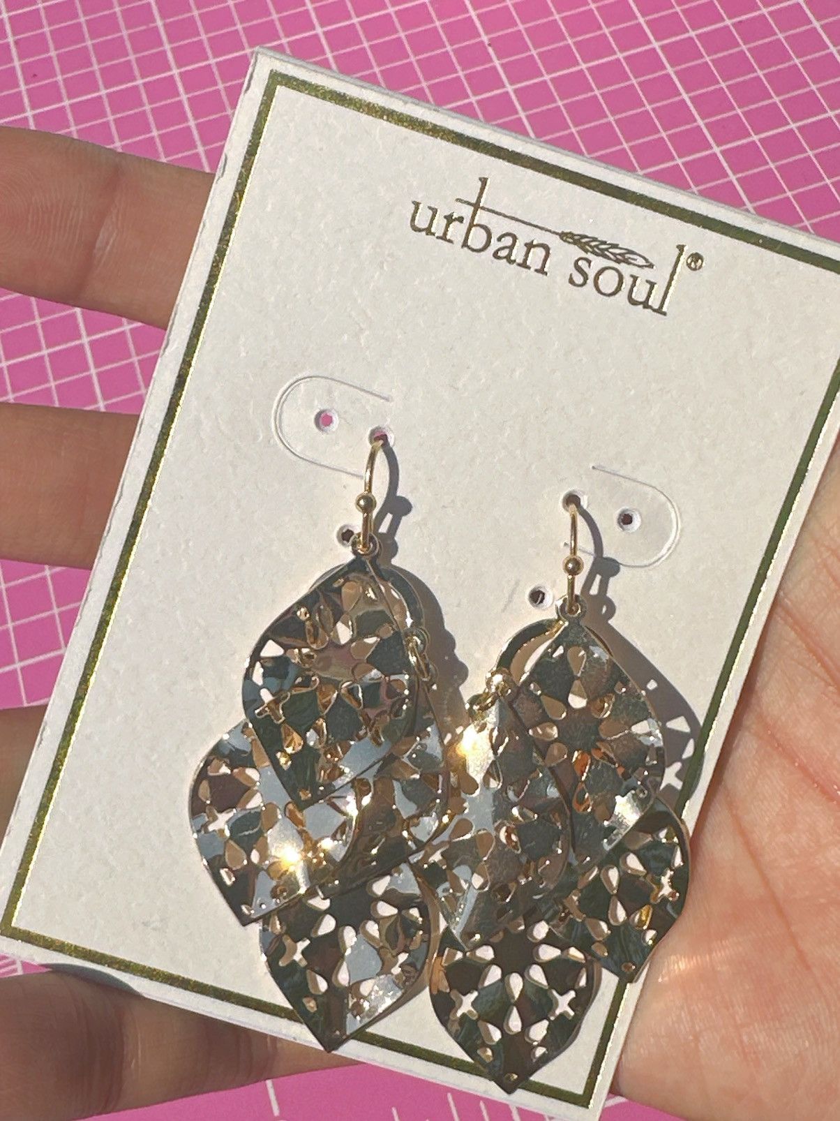 Designer Urban soul earrings gold tone hallowed metal leaves drop Size ONE SIZE - 2 Thumbnail