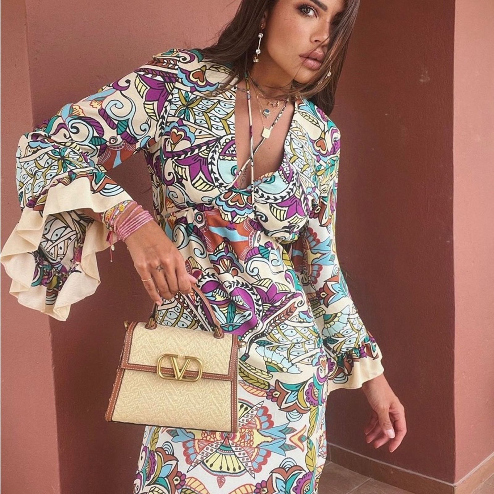 Zara ZARA BLOGGER FAVORITE PRINTED MIDI DRESS MULTICOLORED Size S / US 4 / IT 40 - 8 Thumbnail
