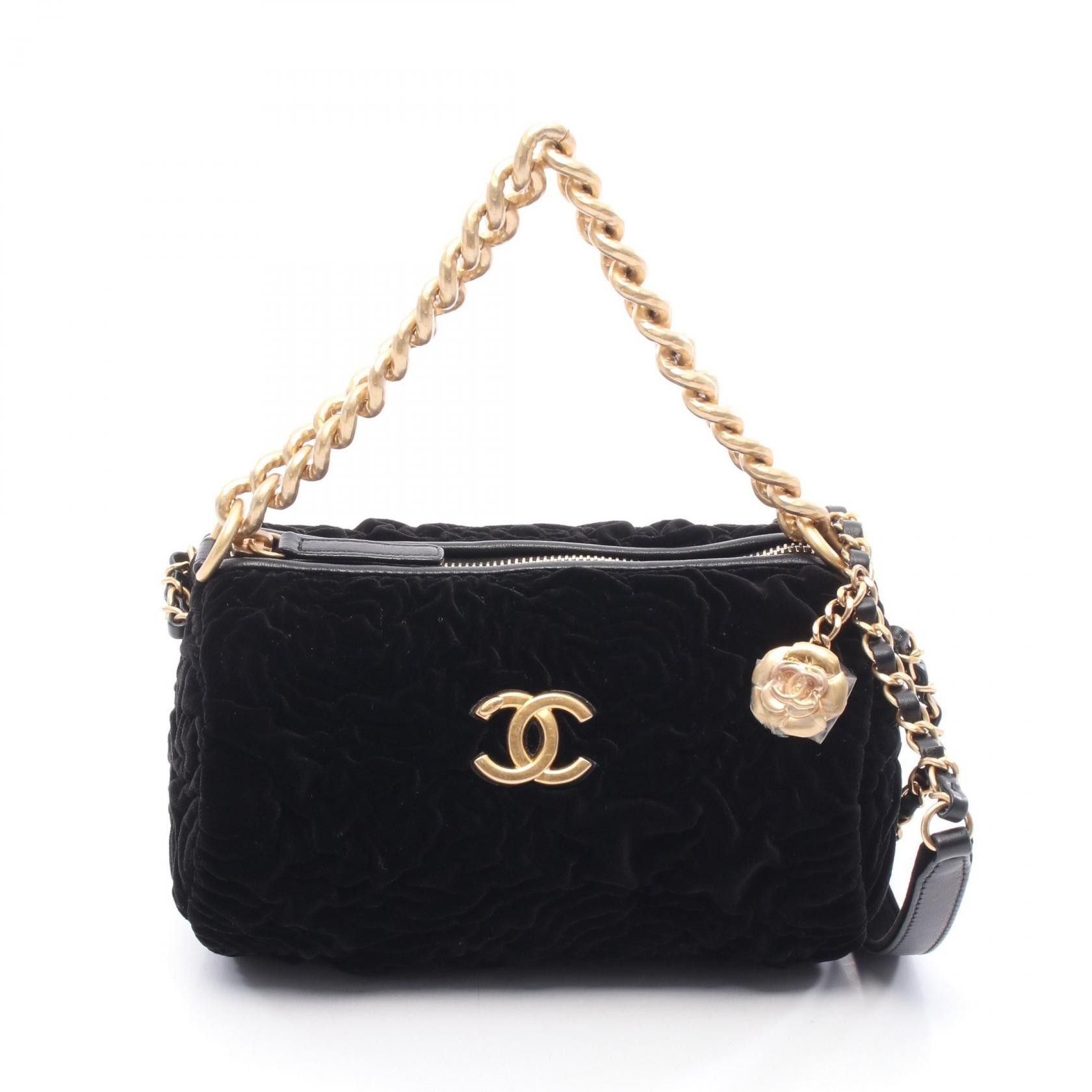 Chanel Chanel Camellia Leather Velvet Shoulder Bag Leather