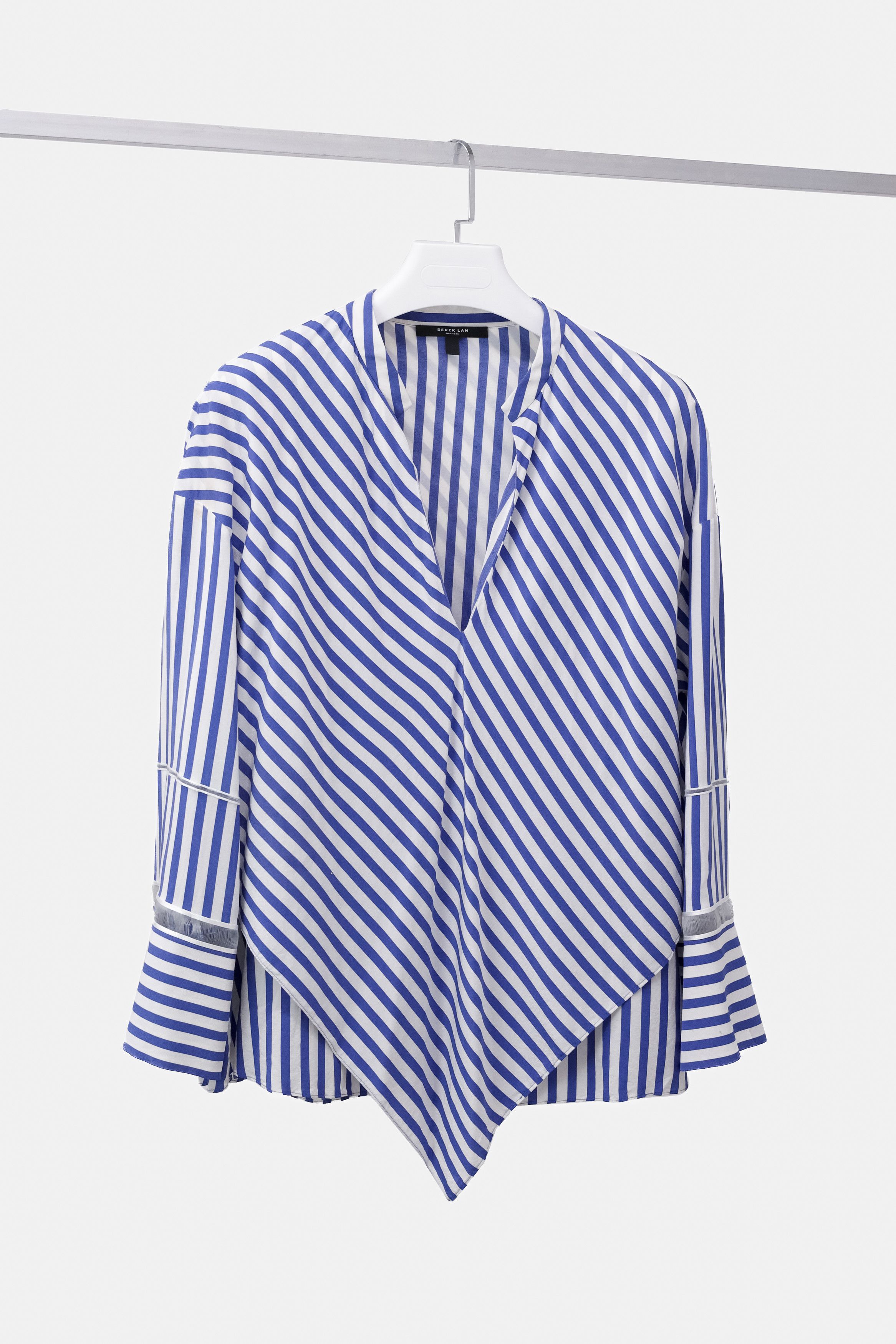 image of Derek Lam White And Blue Striped Silk Layered Blouse, Women's (Size Large)