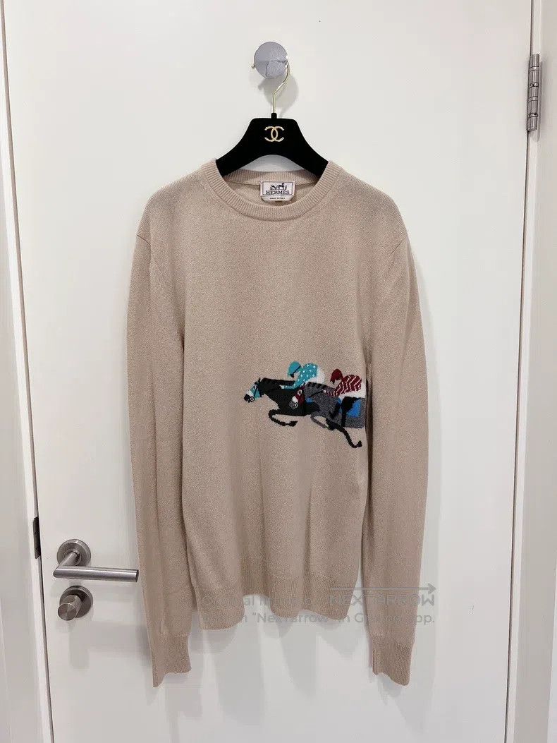 Hermes Hermes Beige Horse Racing Pattern Men's Cashmere Sweater Size US S / EU 44-46 / 1 - 1 Thumbnail