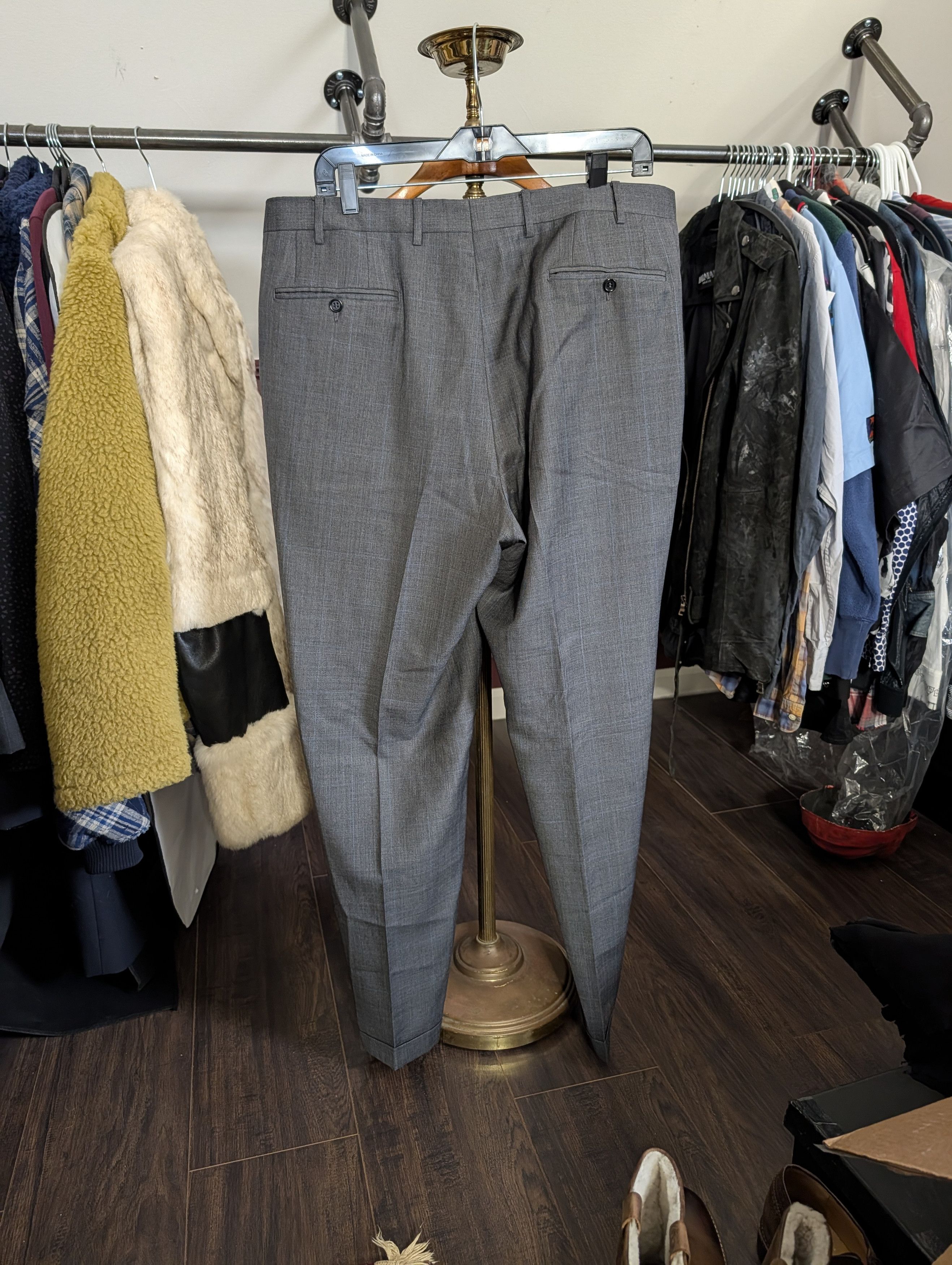 Canali Gray plaid cuffed Woolmark wool Italian trousers 37" Size US 37 - 7 Thumbnail