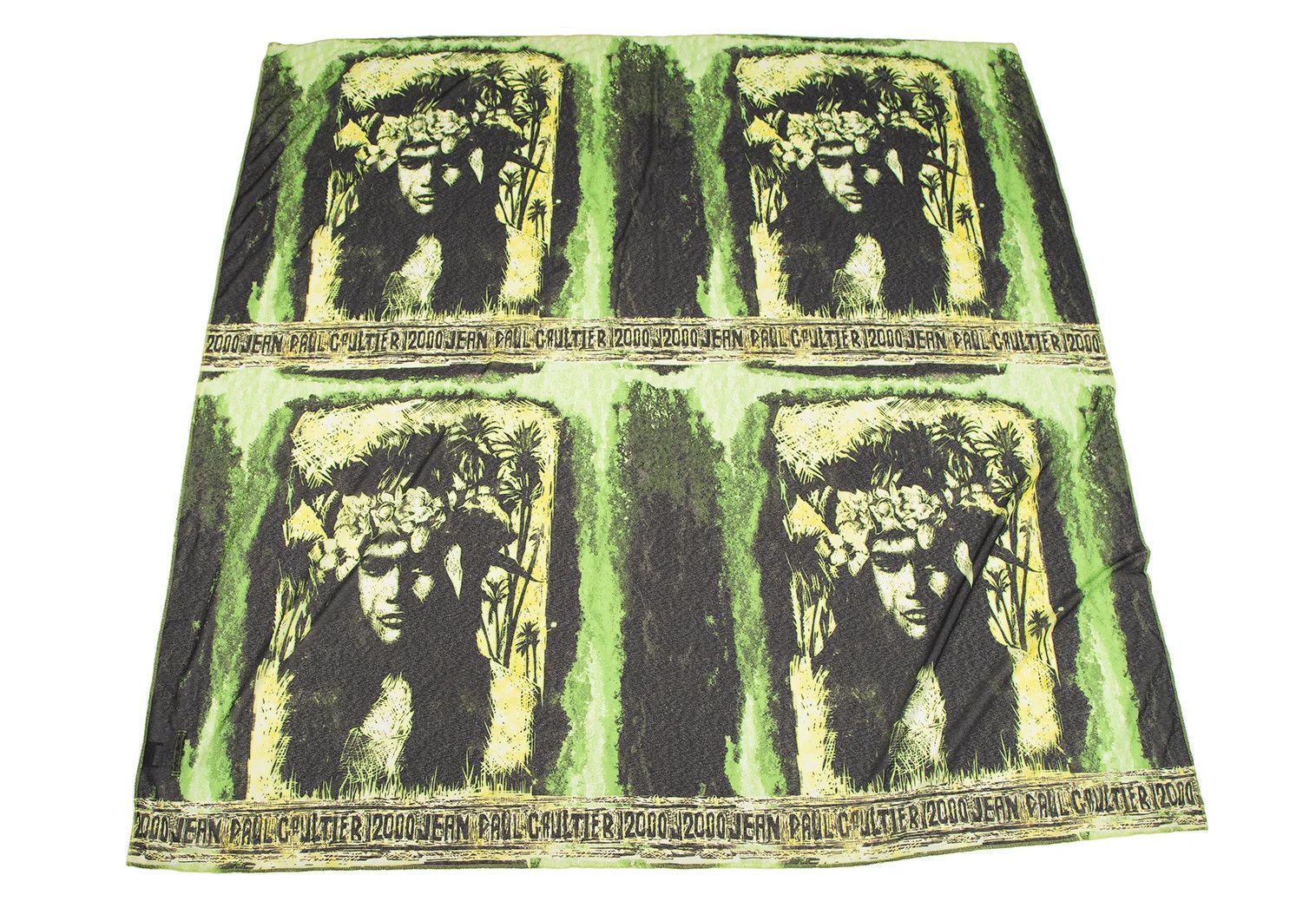 Jean Paul Gaultier Floral Print Large Scarf in Green and Black Size ONE SIZE - 3 Thumbnail