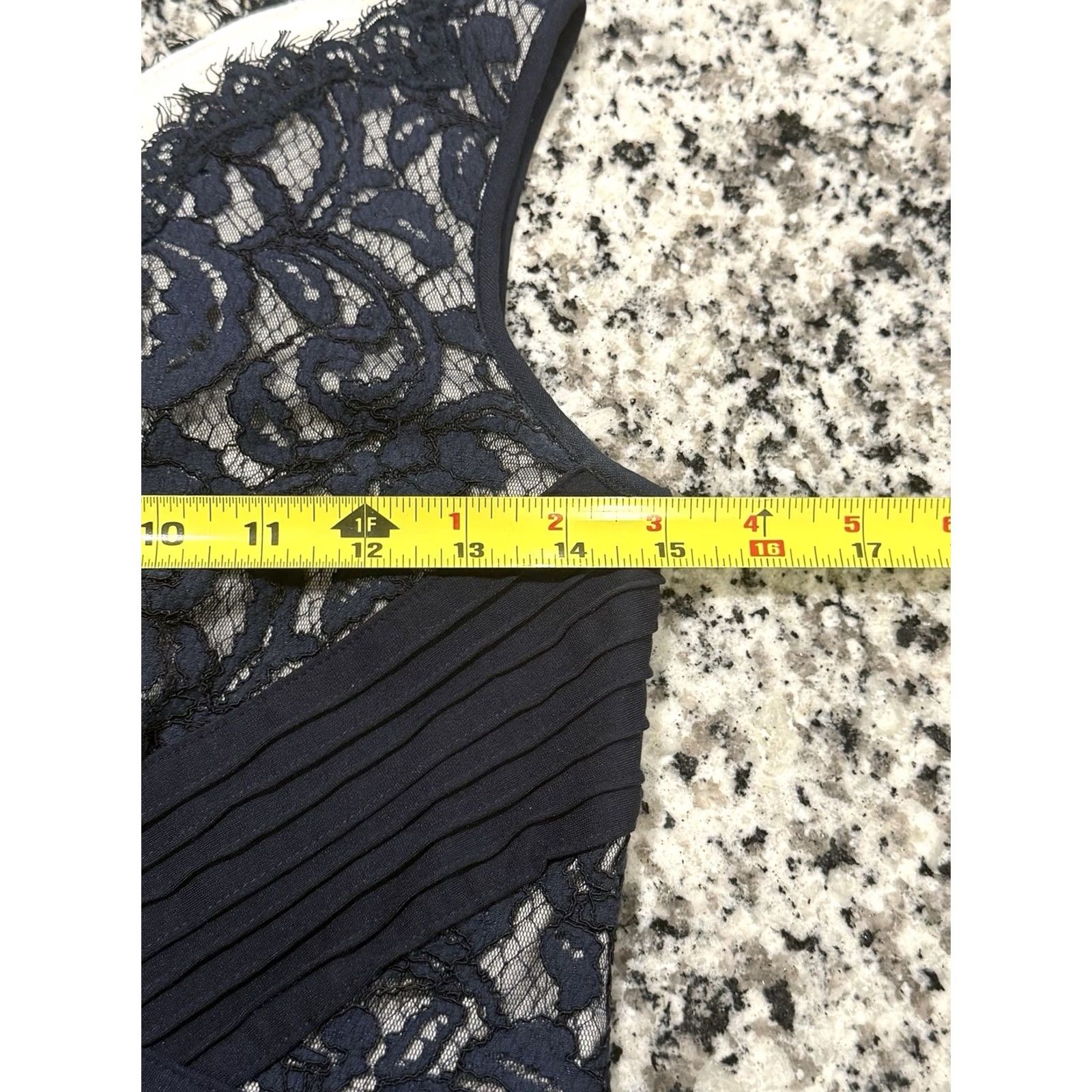 Tadashi Shoji Tadashi Shoji Lace Dress Pintuck Jersey Waist 2P Navy/Ivory Sleeveless Knee Length Boat Neck Zip Womens Petite Formal Party Wedding Workwear dress Size XS / US 0-2 / IT 36-38 - 4 Thumbnail