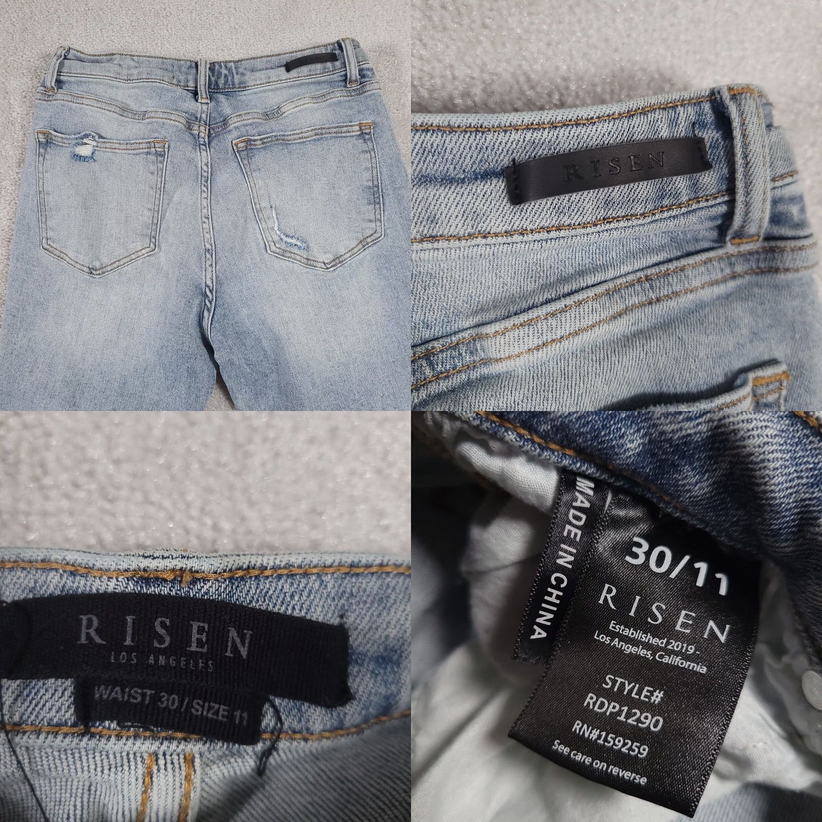 Vintage RISEN Los Angeles Destroyed Light Wash Straight Jeans Women's 30/11 Stretch Jeans Straight Womens 5-Pocket Denim Blue Modern Casual Jeans Size 32" / US 10 / IT 46 - 9 Thumbnail
