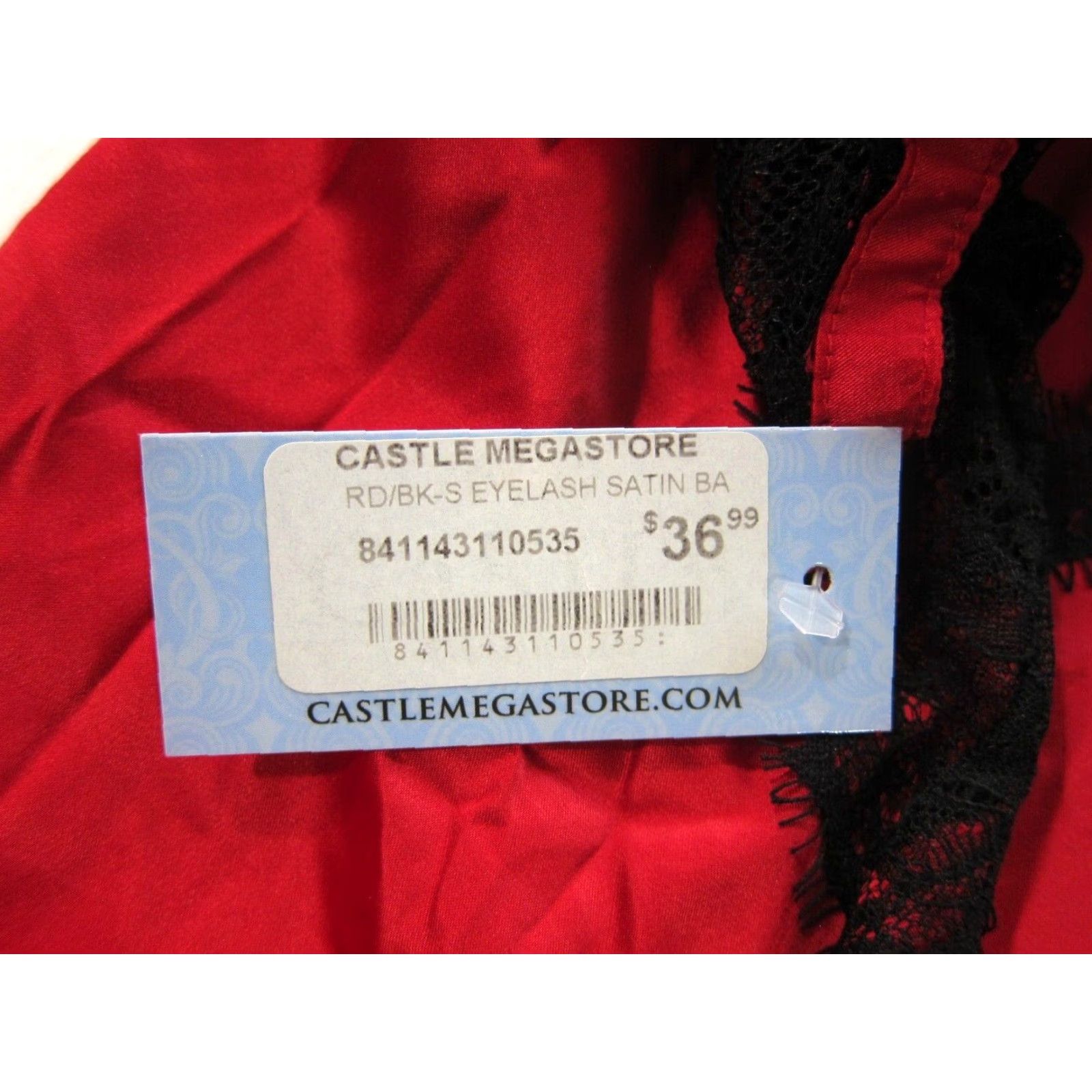 Vintage NWT Castle Megastore Red Satin Black Lace Eyelash Lingerie Sexy Cami Nighty S Size ONE SIZE - 5 Thumbnail