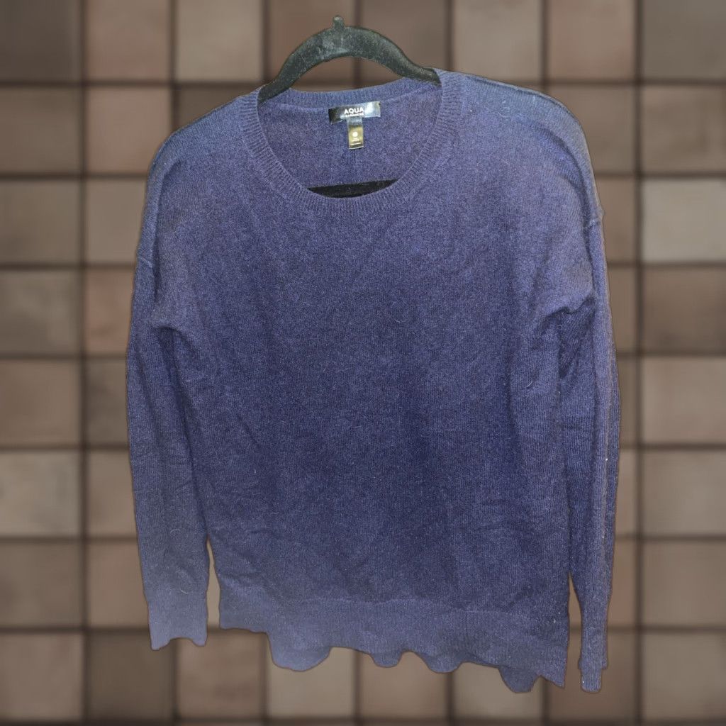 AQUA AQUA 100% Cashmere Crew Neck Sweater Dark Blue Small Womens Lightweight Pullover Classic Size S / US 4 / IT 40 - 1 Thumbnail