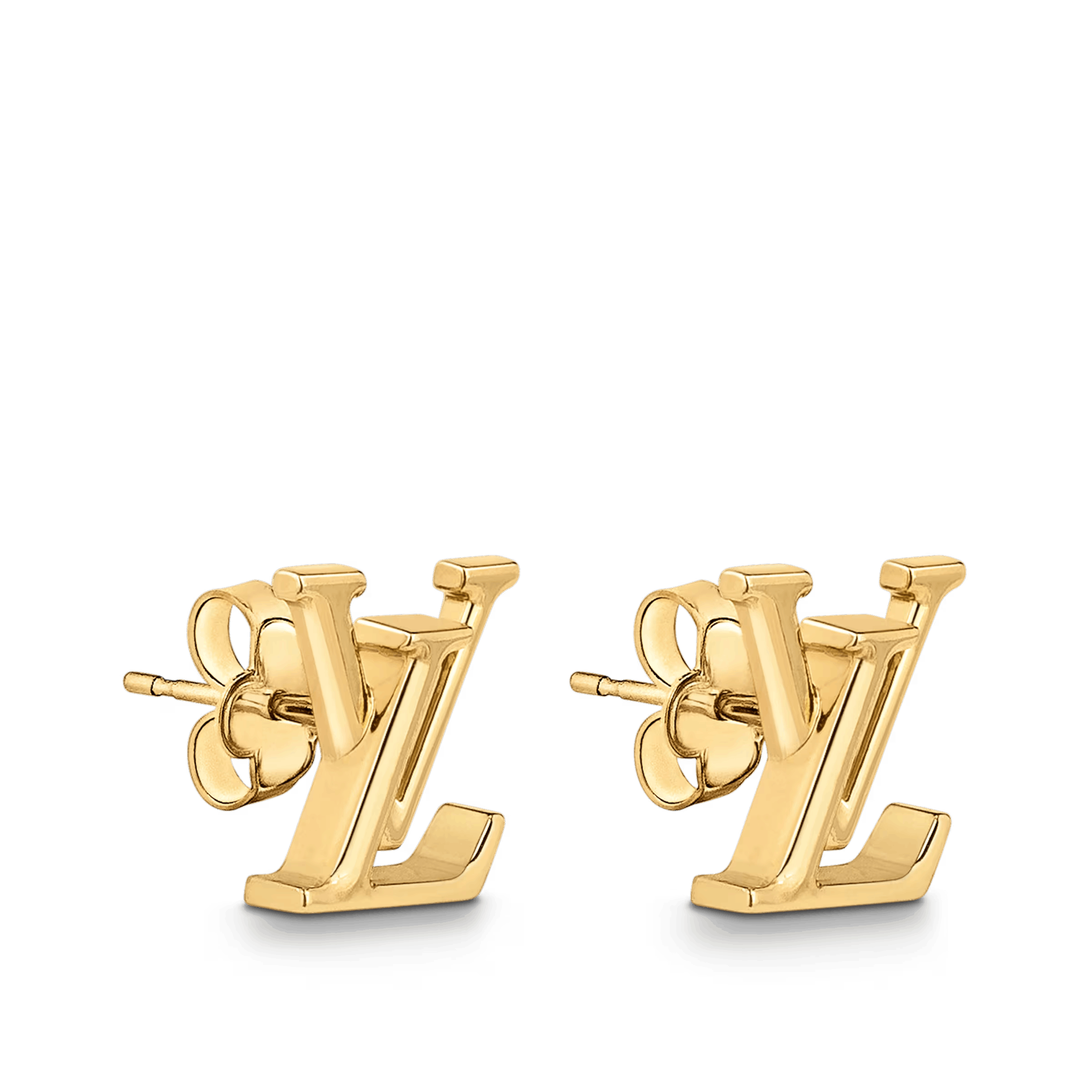 LV logo shops gold earrings