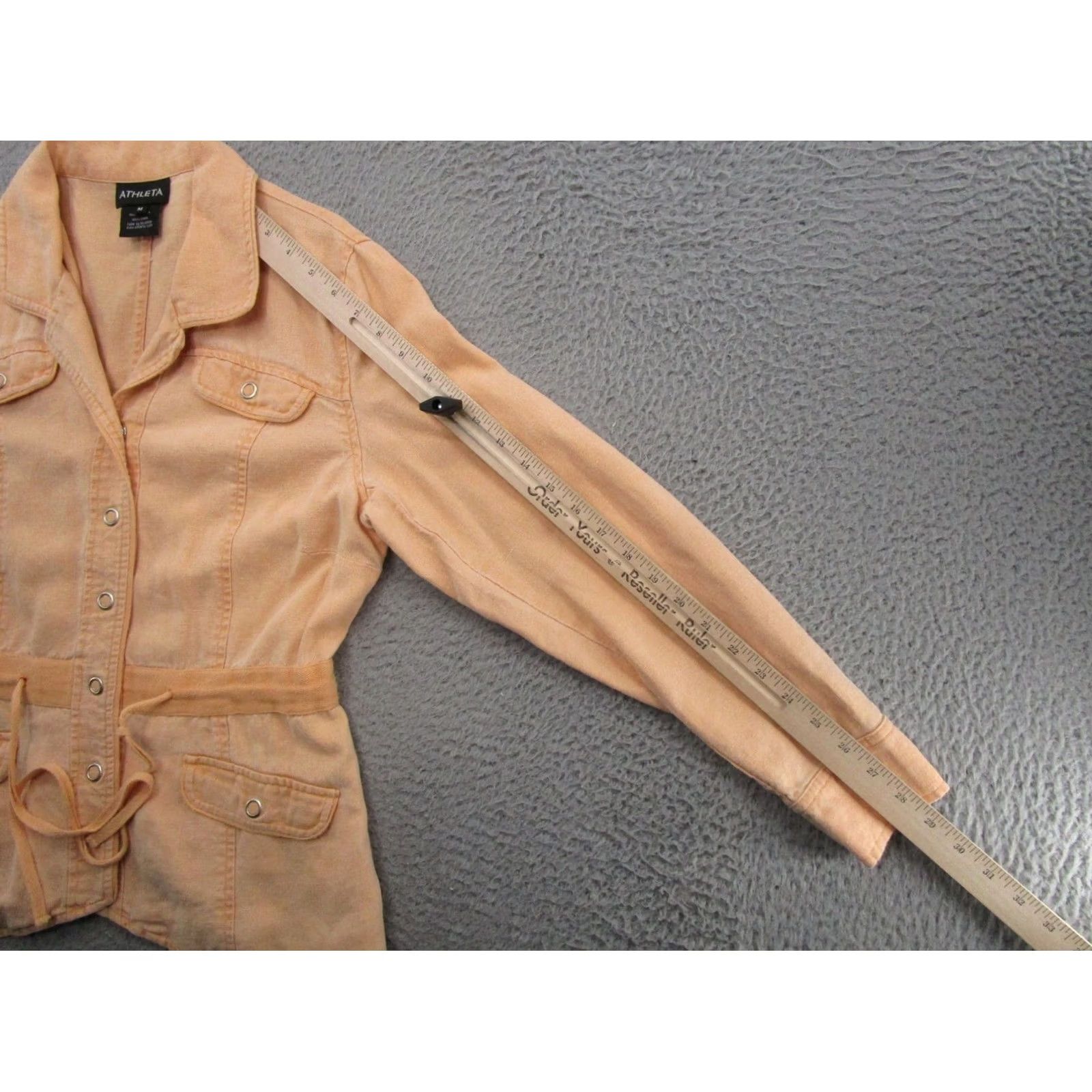 Athleta VINTAGE Athleta Jacket Women M Orange Linen Twill Pockets Cinch Snap Button Long Sleeve Mid-Length Casual Workwear Size M / US 6-8 / IT 42-44 - 6 Thumbnail