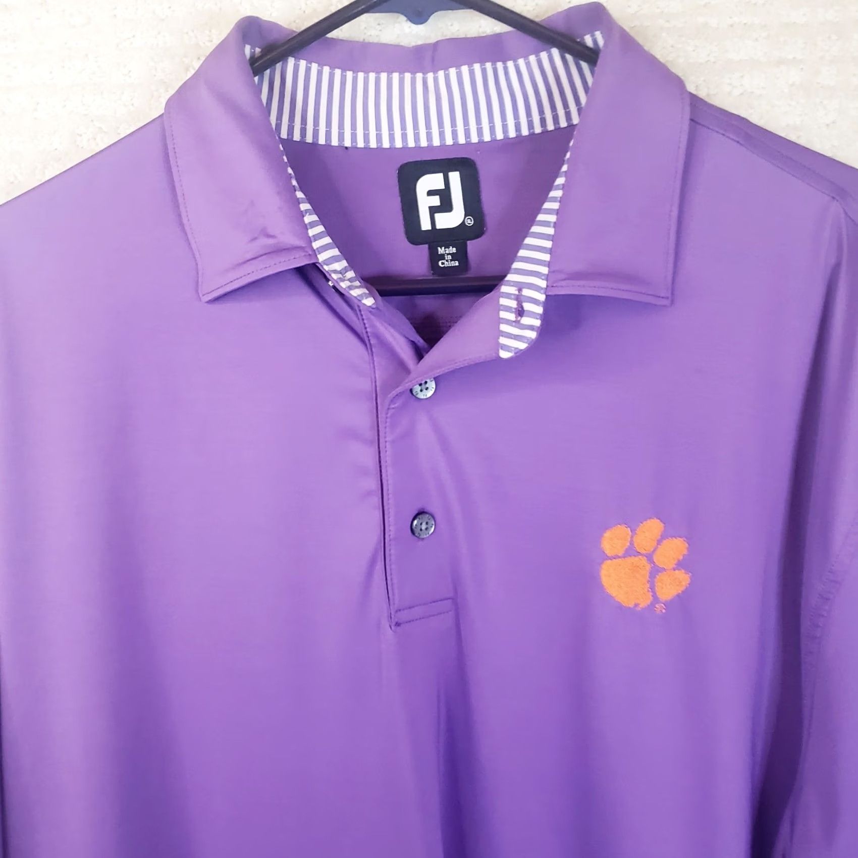 Footjoy Clemson Tigers Polo Shirt Mens Large Purple FootJoy Athletic Fit Performance Shirt Size US L / EU 52-54 / 3 - 3 Thumbnail