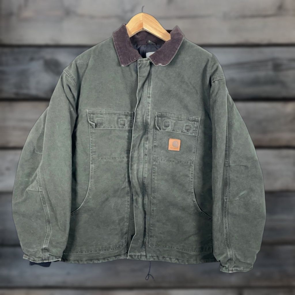 Carhartt VINTAGE Carhartt C26 Duck Canvas Jacket Mens 2XL Moss Green Quilted Lining Faded Bomber Jacket Casual Workwear 90s Grunge Retro Mens Size US XXL / EU 58 / 5 - 1 Thumbnail