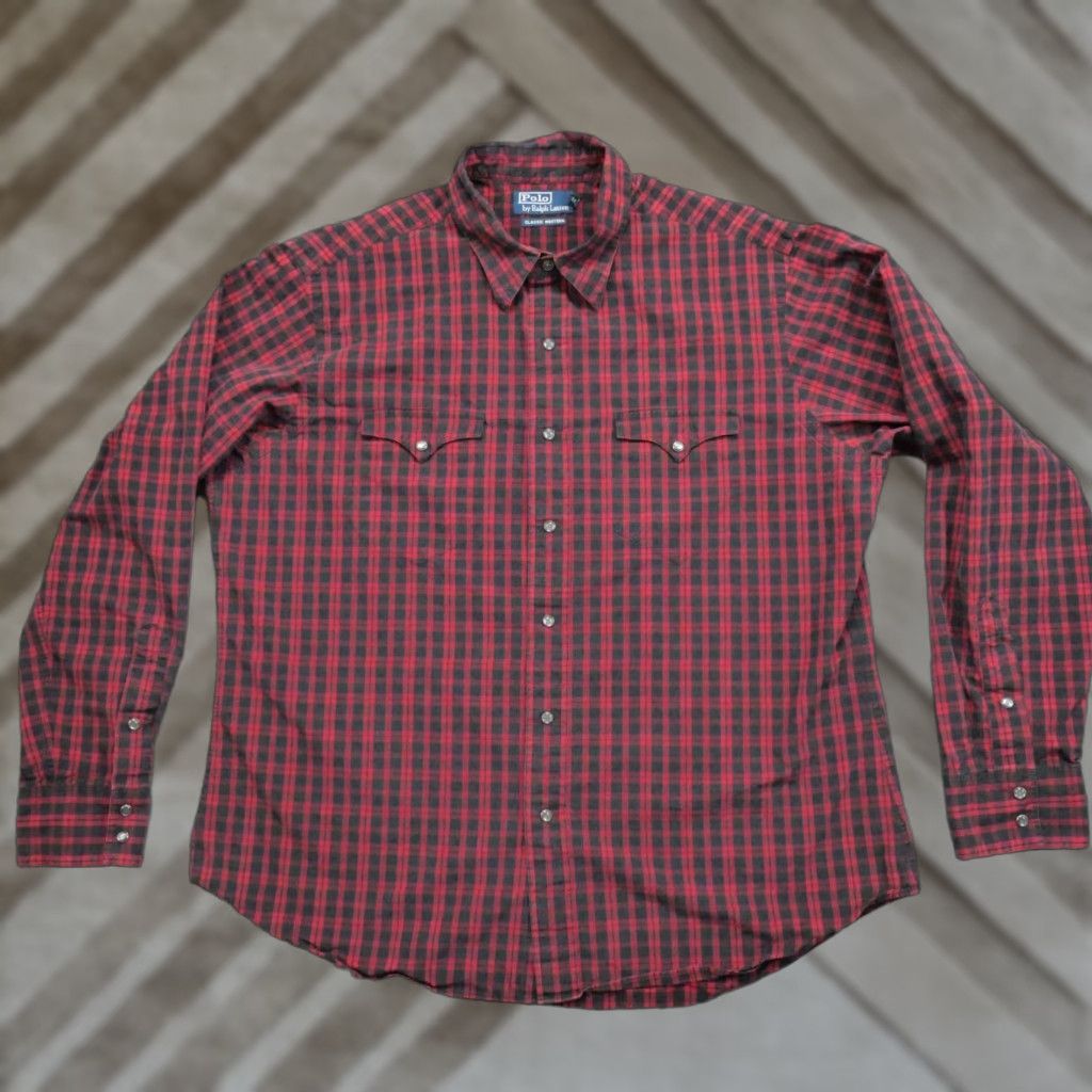 Polo Ralph Lauren VINTAGE Polo Ralph Lauren Shirt Mens XL Red Black Pearl Snap Classic Western Shirt Size US XL / EU 56 / 4 - 1 Thumbnail