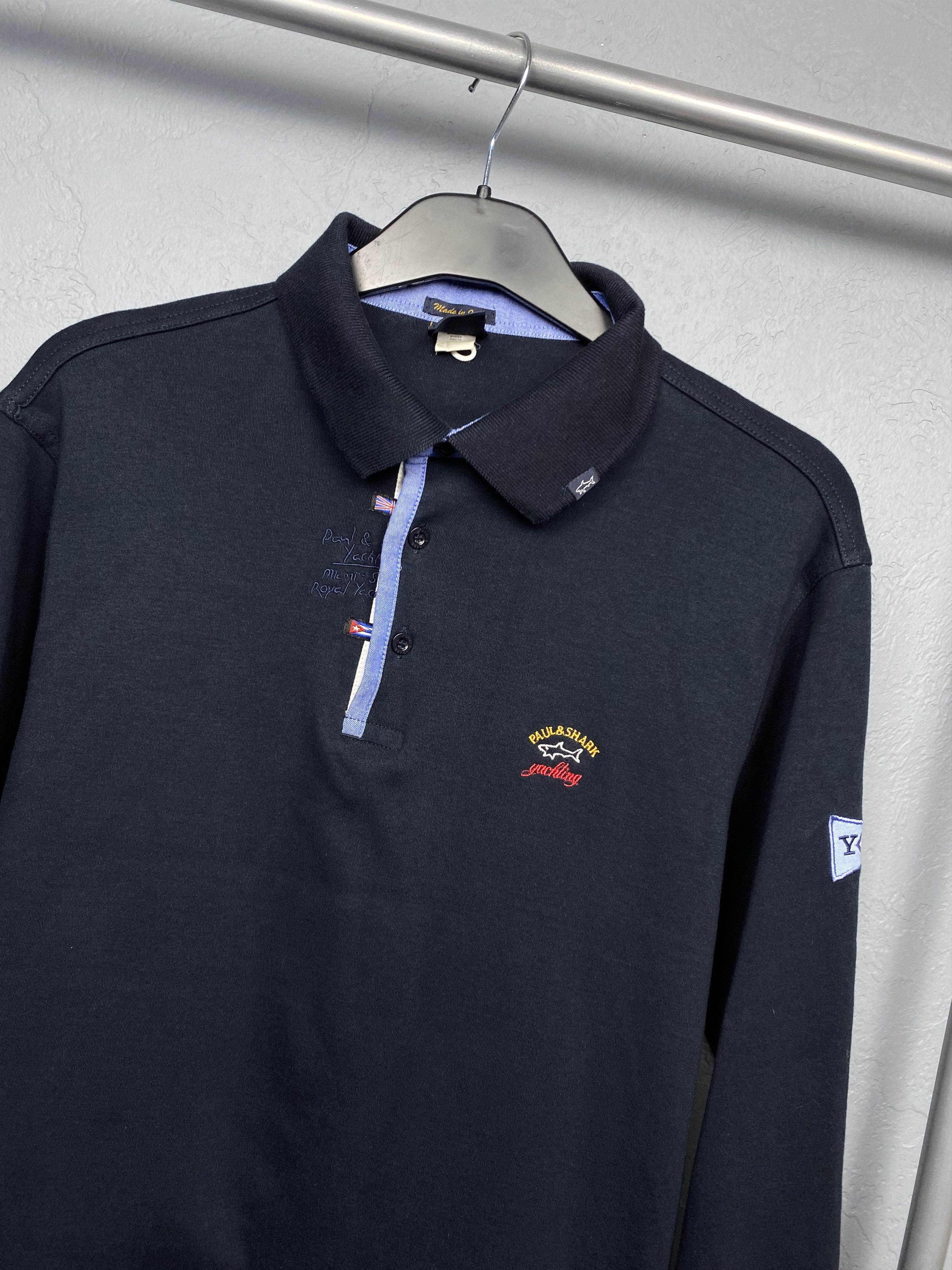 Paul & Shark × Vintage Paul & Shark Vinage Mens Long Sleeve Polo Shirt Size US L / EU 52-54 / 3 - 2 Thumbnail