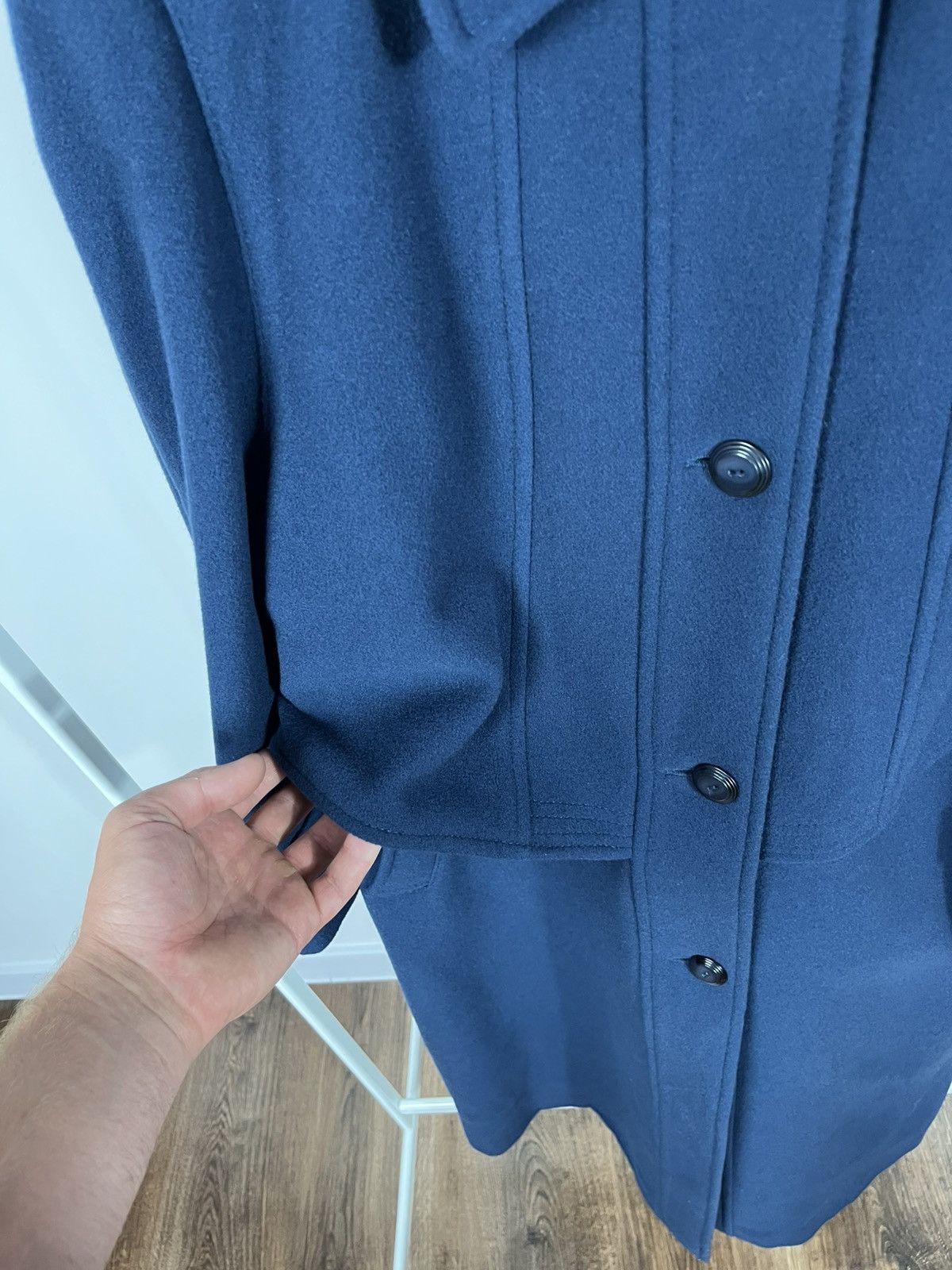 Designer Vintage Navy Wool Overcoat by Park Lane – Classic Design Size L / US 10 / IT 46 - 7 Thumbnail