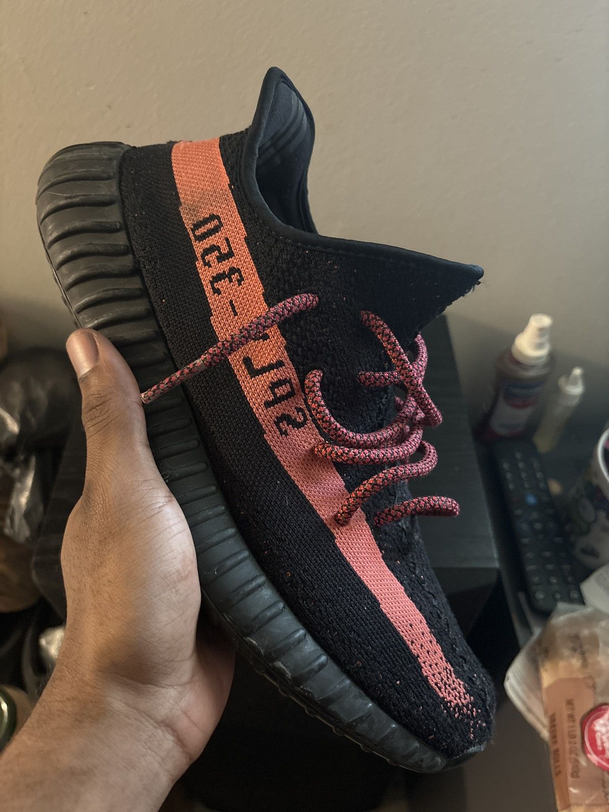 image of Adidas Yeezy Boost 350 V2 Core Red Shoes in Black/Red, Men's (Size 11)