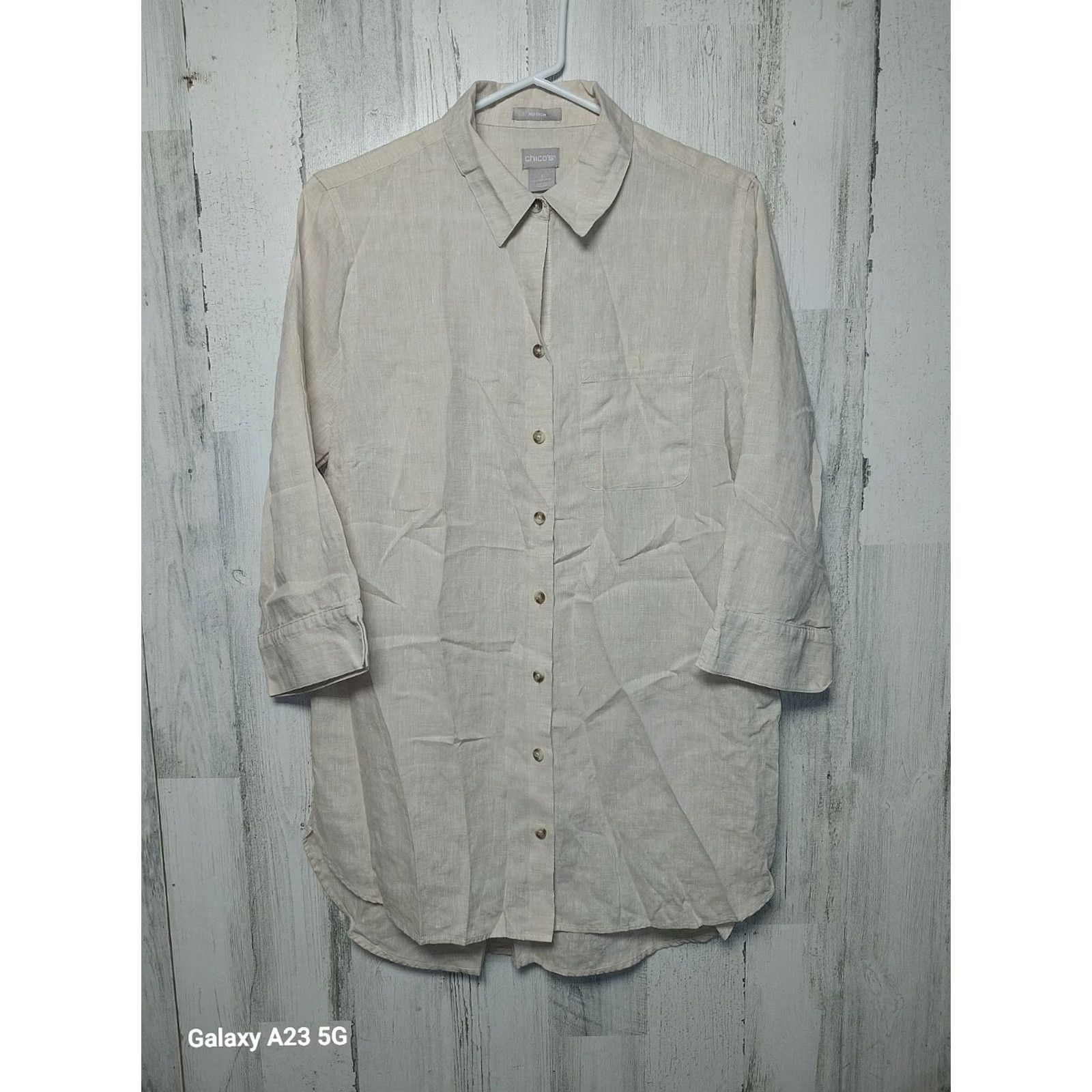 Vintage Chico's Womens Medium Button-Down Linen Shirt Beige Size M / US 6-8 / IT 42-44 - 2 Thumbnail