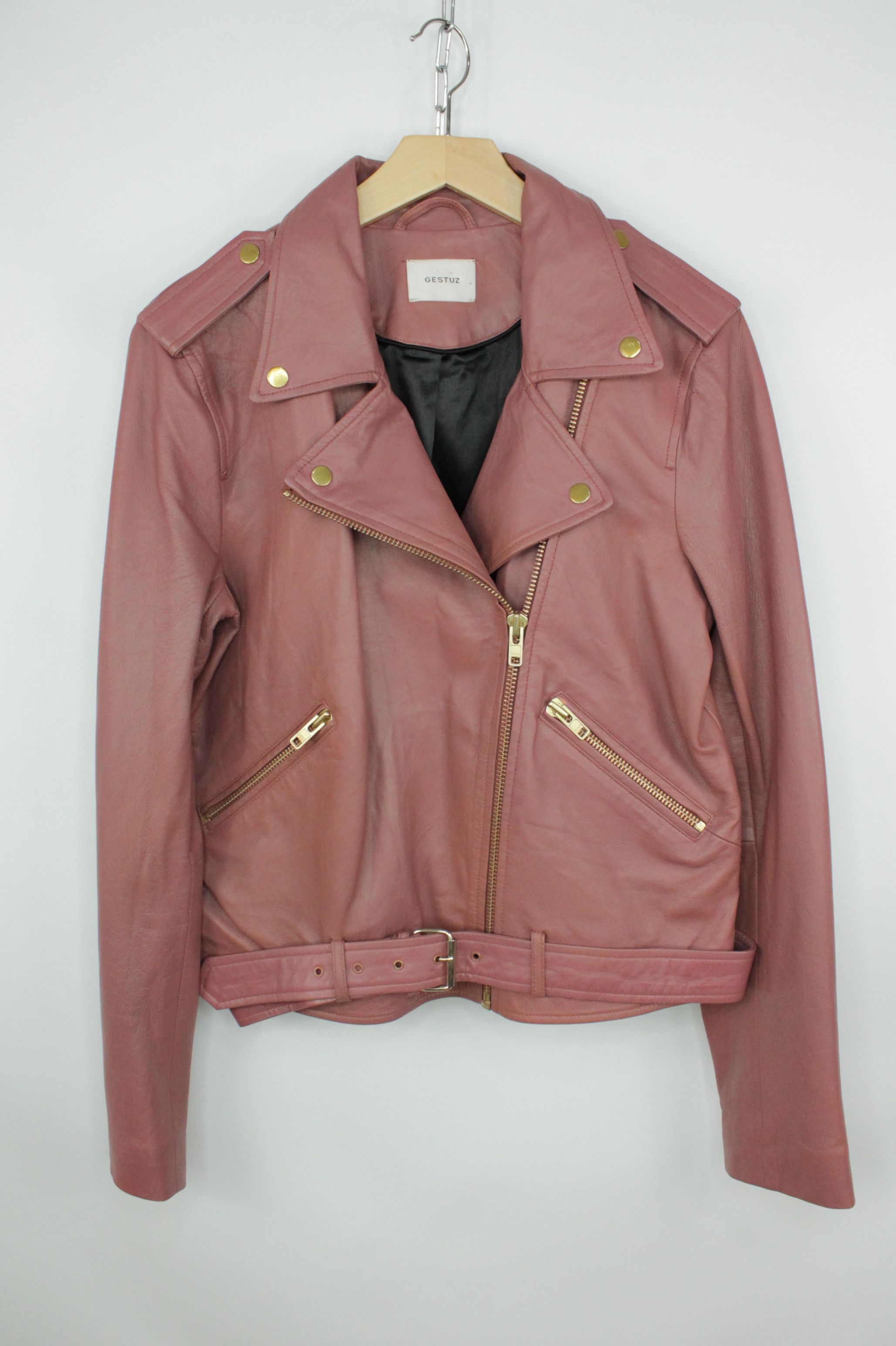 Gestuz Gestuz Edelly Colar Leather Biker Women's Belted Jacket Size L / US 10 / IT 46 - 1 Thumbnail
