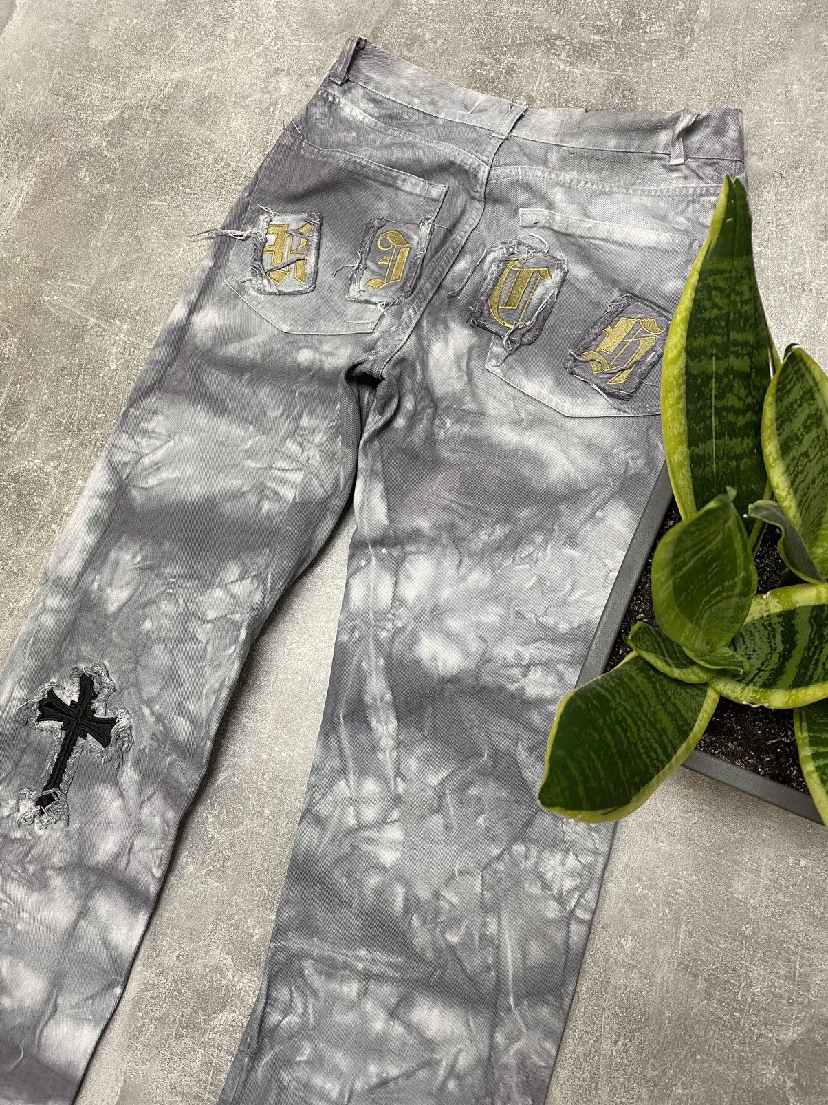 image of Distressed Denim x Richmond Denim Distressed Tie Dye Jeans in Grey, Men's (Size 32)