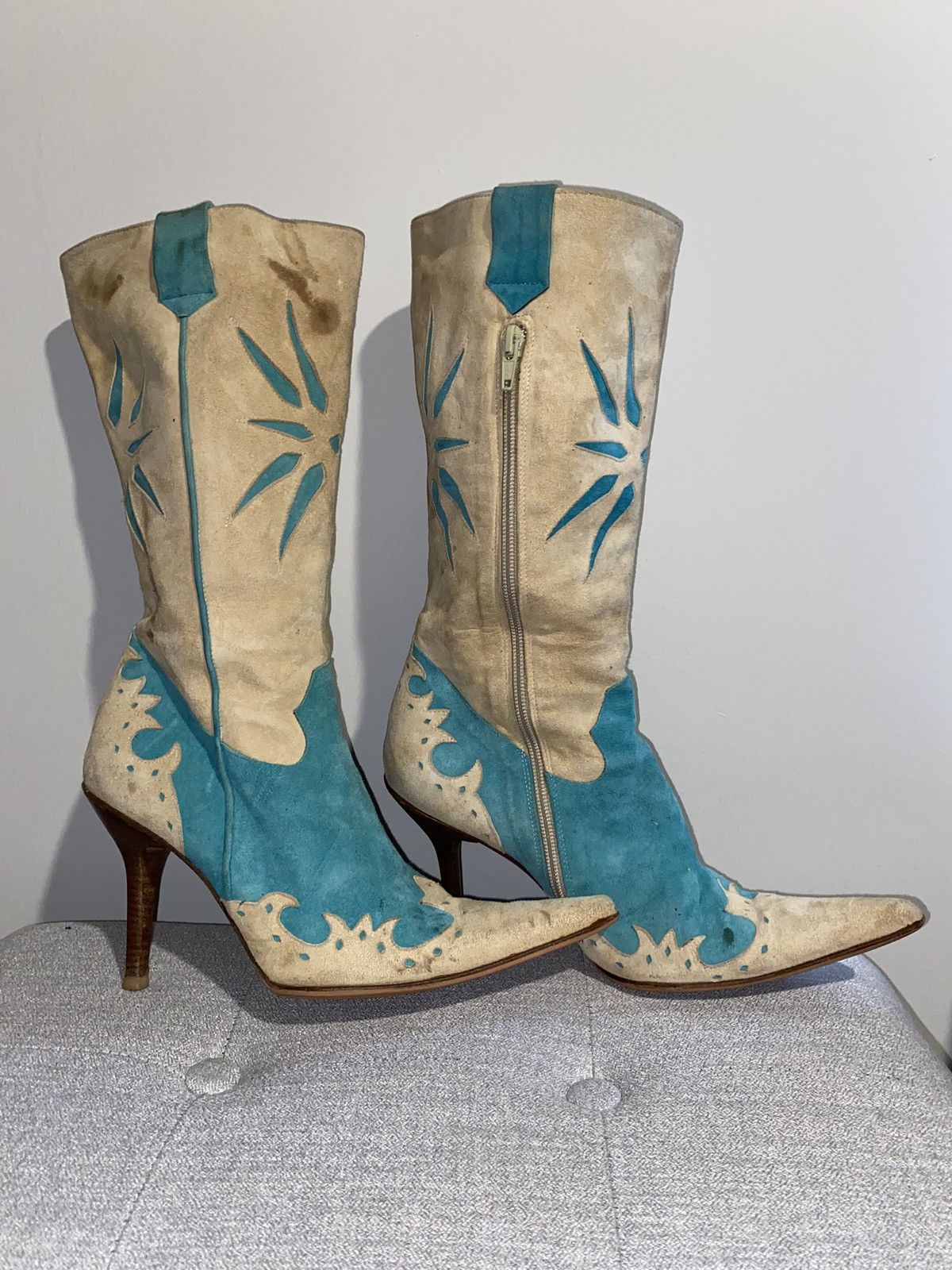 Other Lavorazione Artigianale: Teal and Beige Western Boots! Size US 8 / IT 38 - 2 Thumbnail