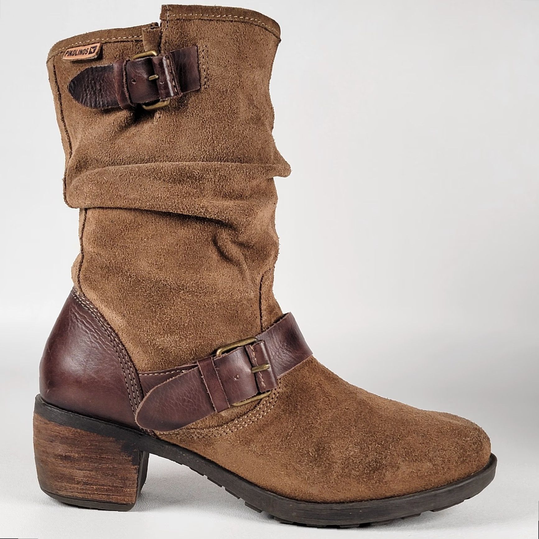 Vintage PIKOLINOS Boots Womens 37 EUR Brown Leather Zip Buckle Slouch Mid-Calf Bootie 2 1/8" Heel Womens Brown Leather Zip Slouch Boot Pikolinos Size US 7 / IT 37 - 4 Thumbnail