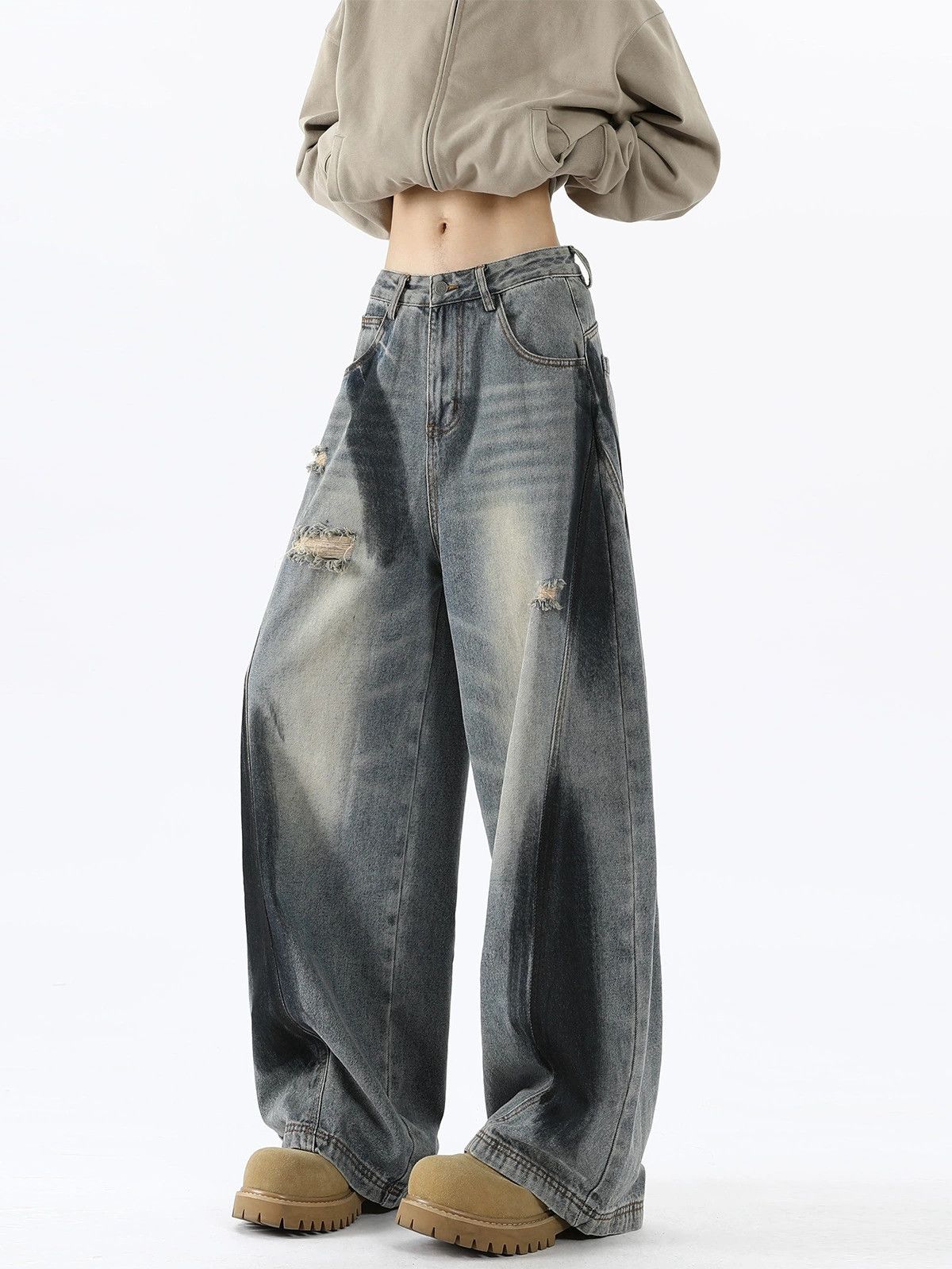 Jean American ink-splashed loose retro ripped scimitar jeans Size US 32 / EU 48 - 4 Thumbnail