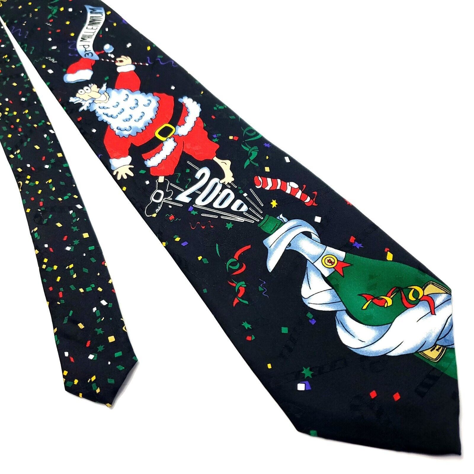 Designer Unbranded Black Silk Tie Woven Santa Motif Size ONE SIZE - 1 Thumbnail