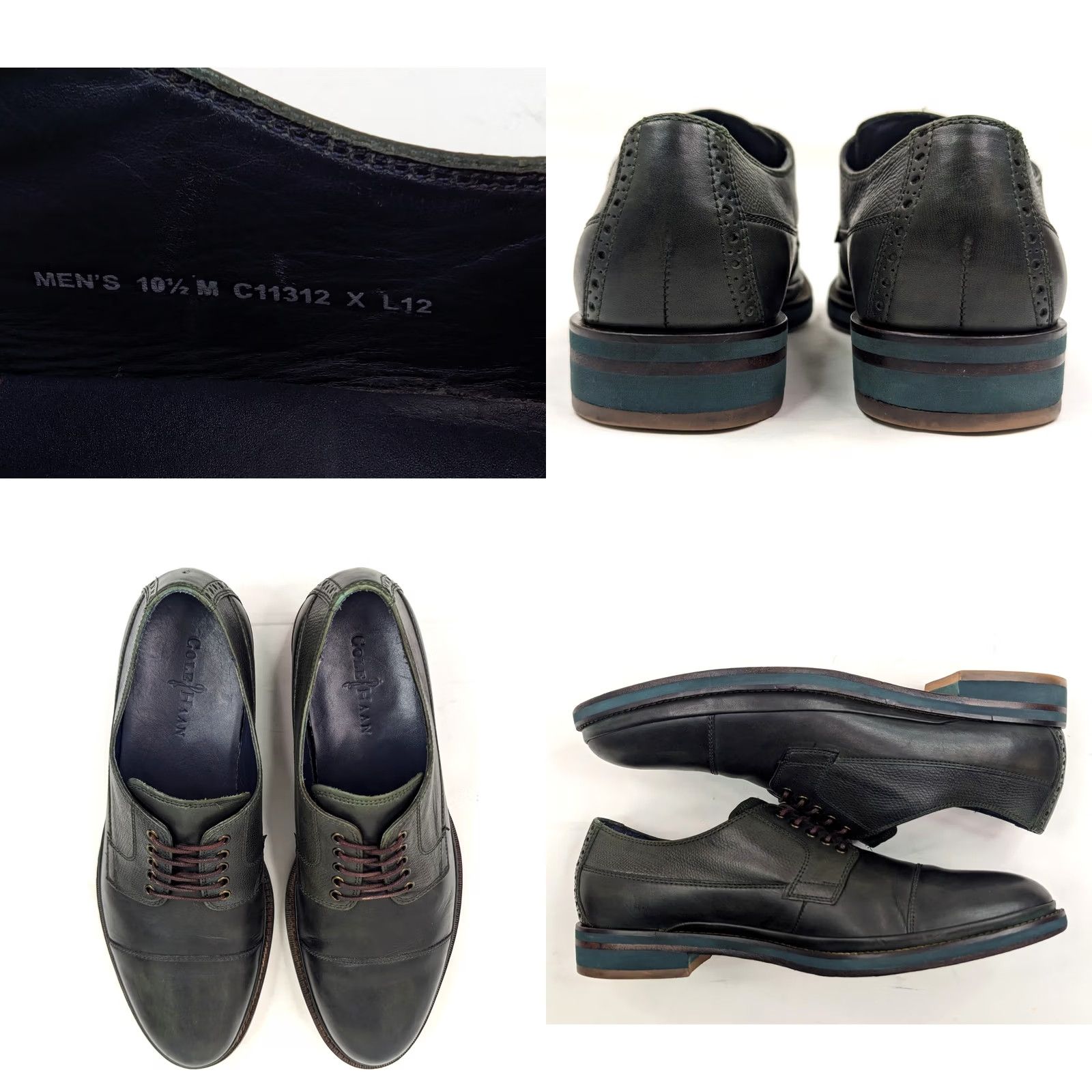 Cole Haan Cole Haan Green Cap Toe Oxford Shoes – Men 10.5M Derby Pebble Leather Saddle Style Dress Shoes Size ONE SIZE - 8 Thumbnail