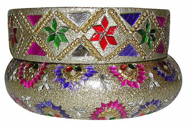 Handmade Southeast Asian Clay Inlay Mirrored Bangles, S/2 Size ONE SIZE - 1 Thumbnail