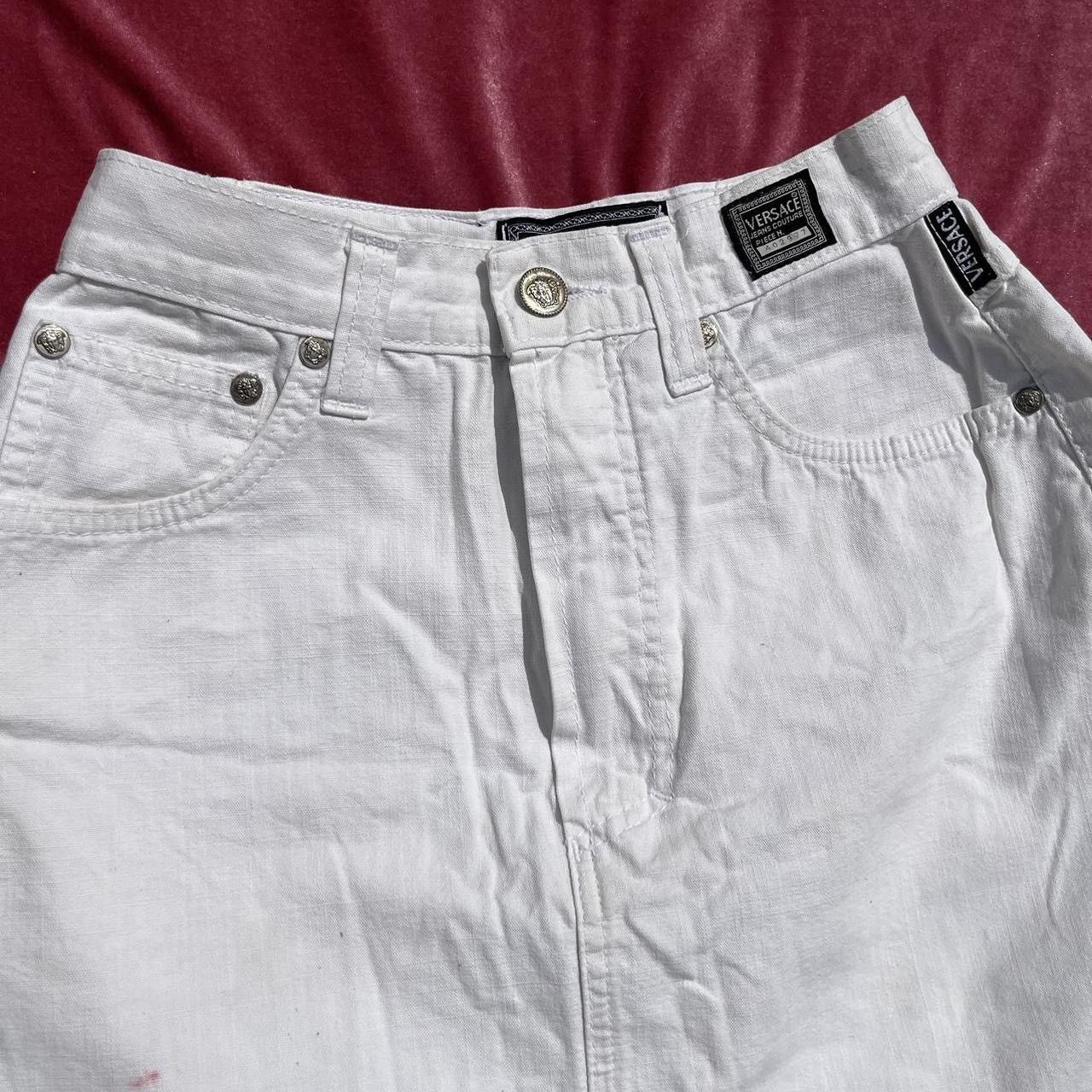 Versace × Versace Jeans Couture × Vintage VERSACE • 90s RARE VINTAGE SUMMER WHITE COTTON DENIM SKIRT Size 24" / US 00 / IT 34 - 3 Thumbnail