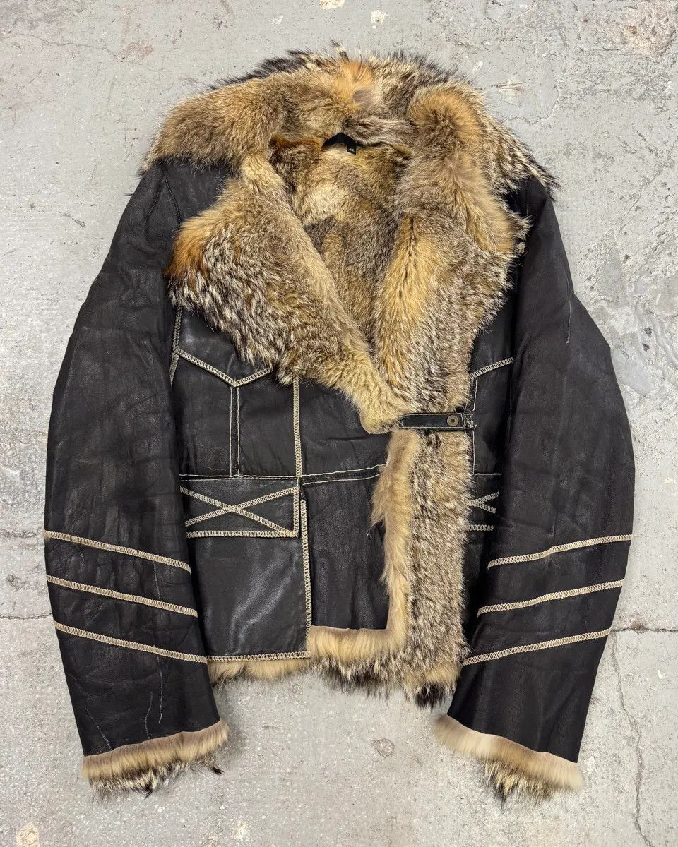 Just Cavalli AW2005 Cavalli Fox Fur Asymmetrical Leather Jacket Size XS / US 0-2 / IT 36-38 - 2 Thumbnail