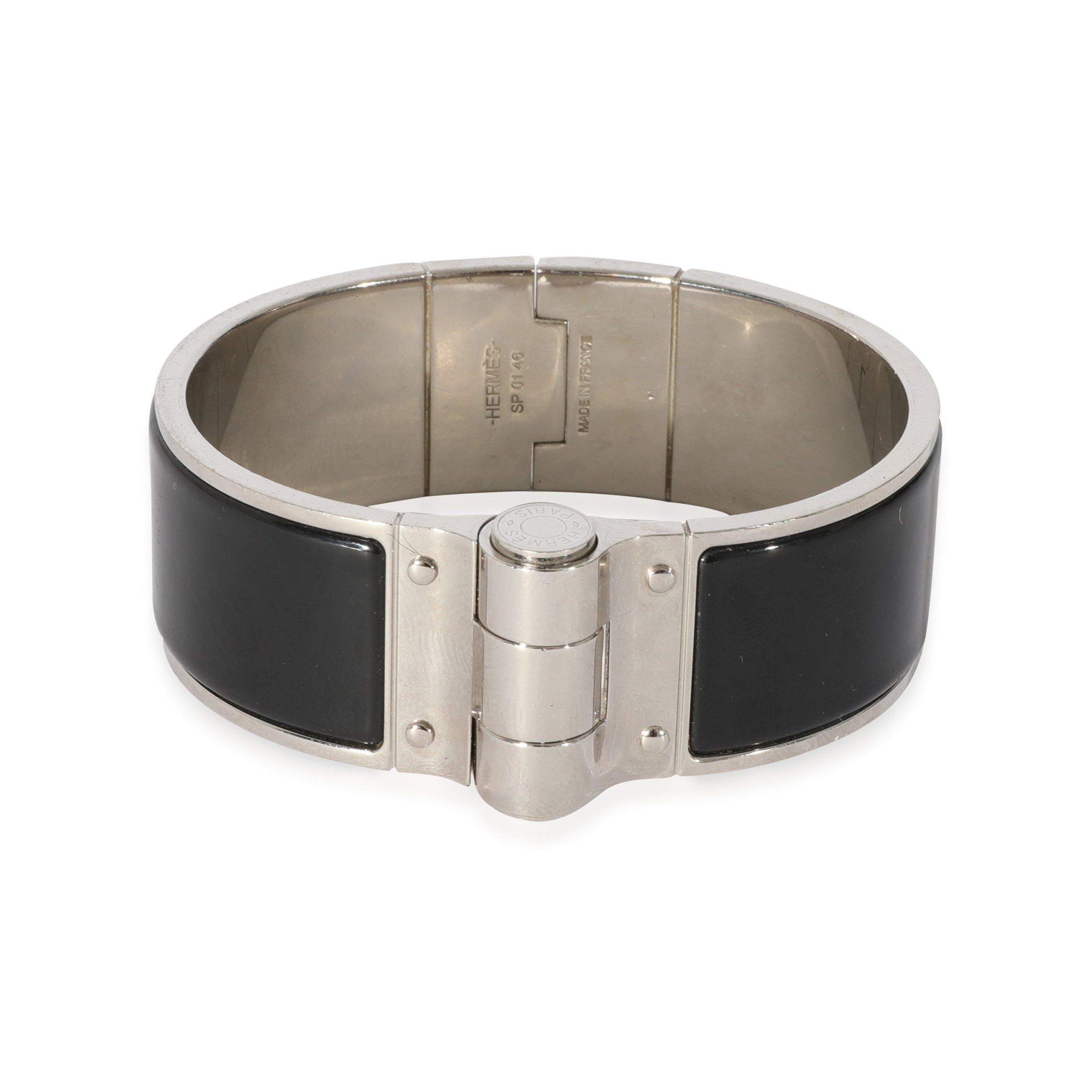 image of Hermes Charniere 22 Mm Bracelet In Noir in Silver, Women's